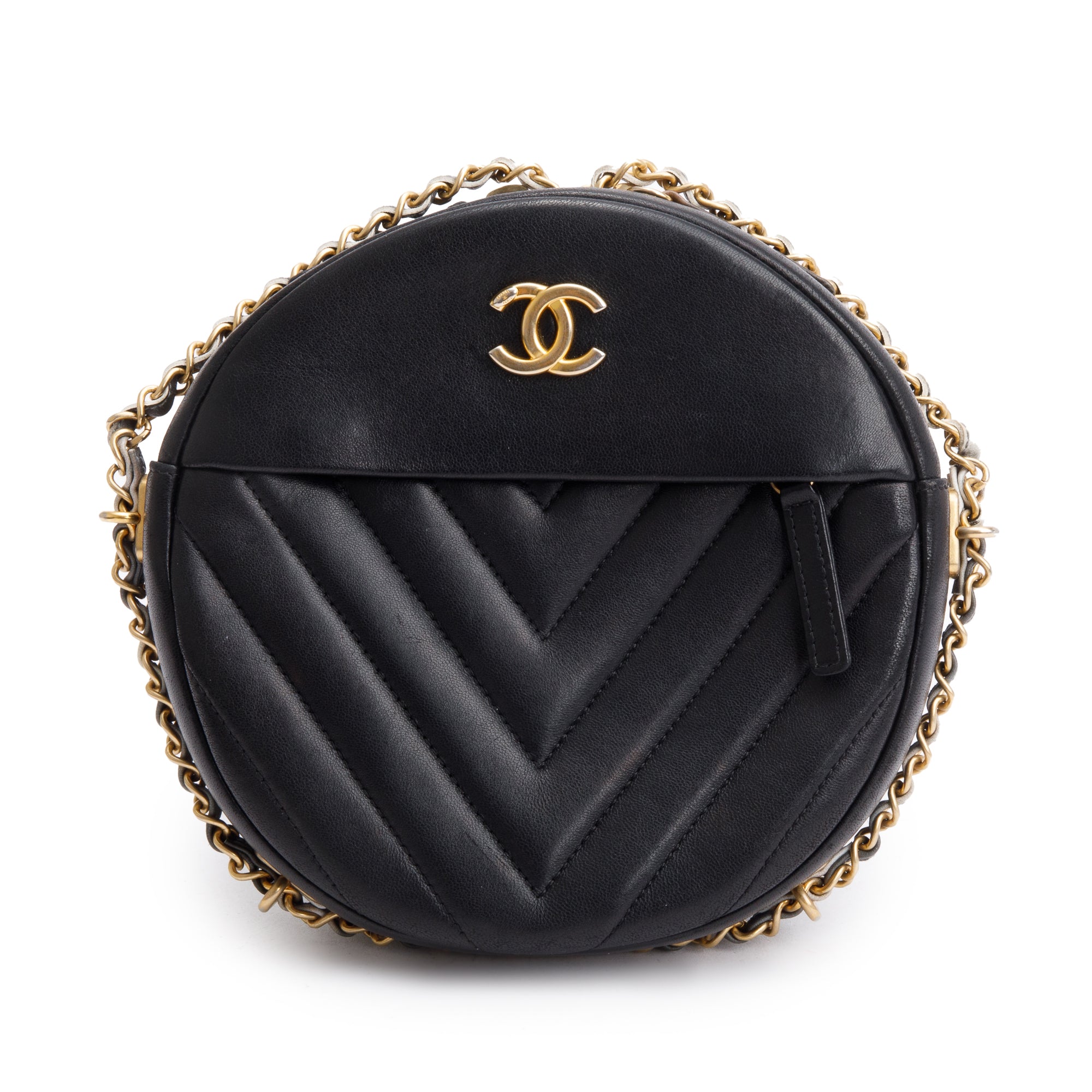 Chanel Black Chevron Leather Round as Earth Crossbody Bag