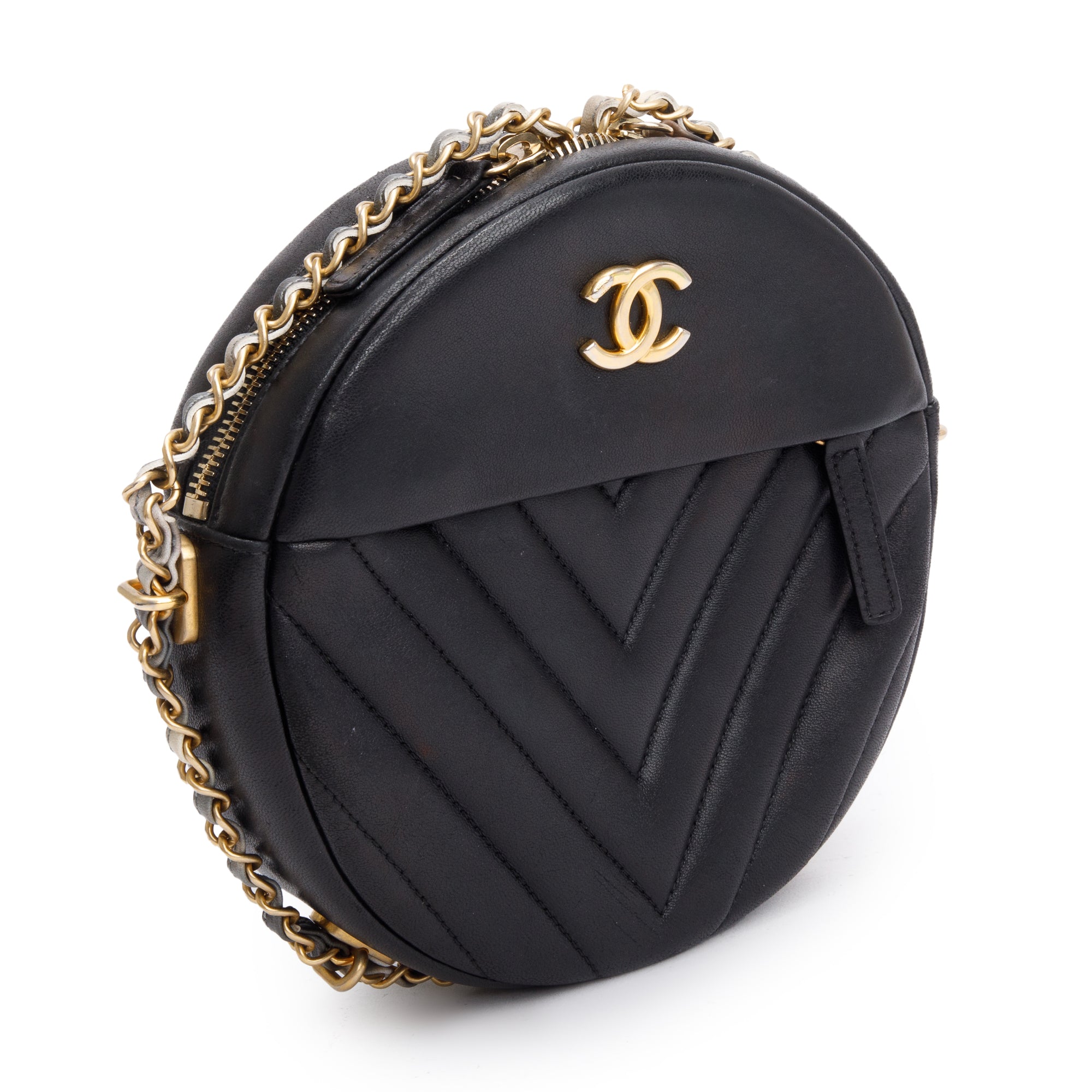 Chanel Black Chevron Leather Round as Earth Crossbody Bag