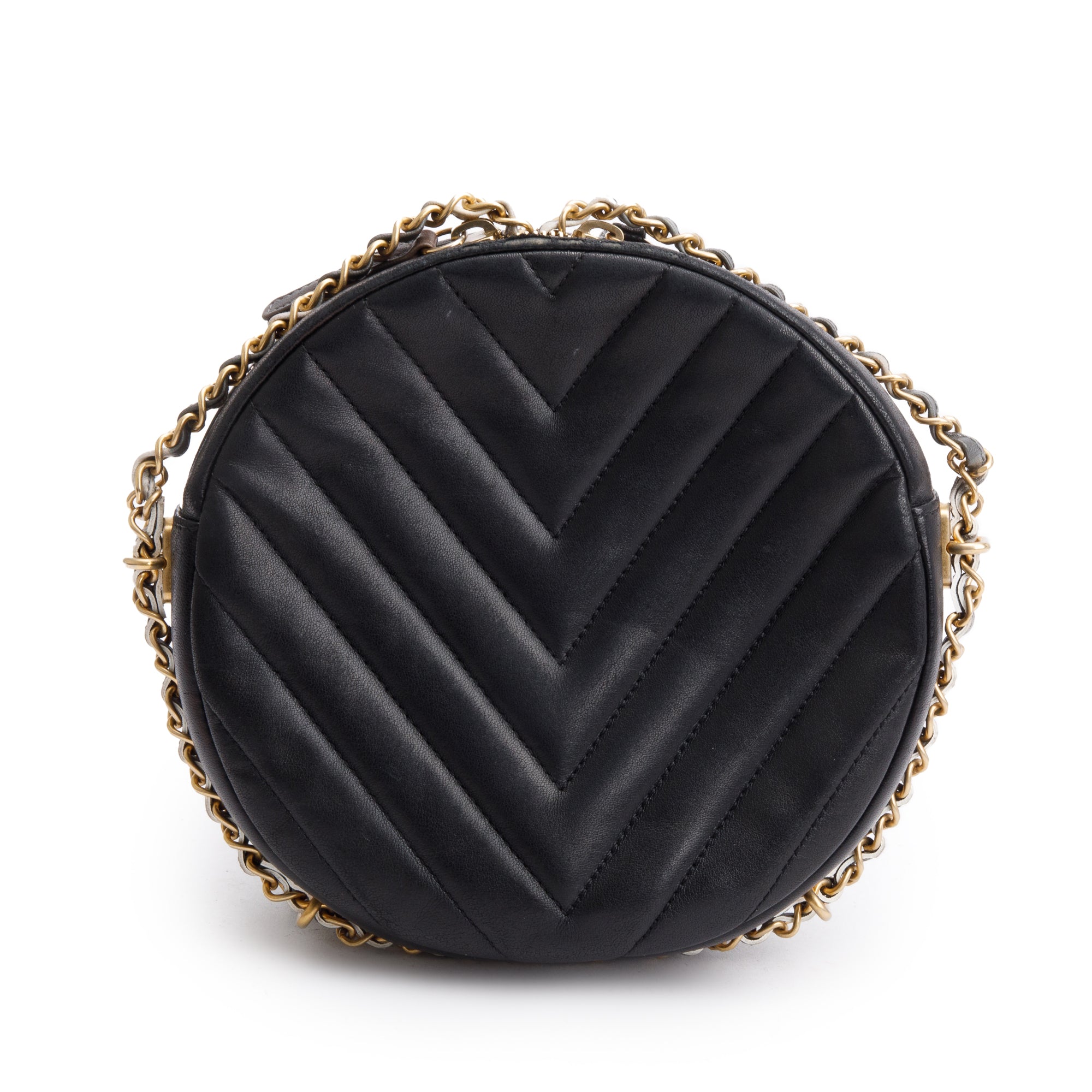 Chanel Black Chevron Leather Round as Earth Crossbody Bag