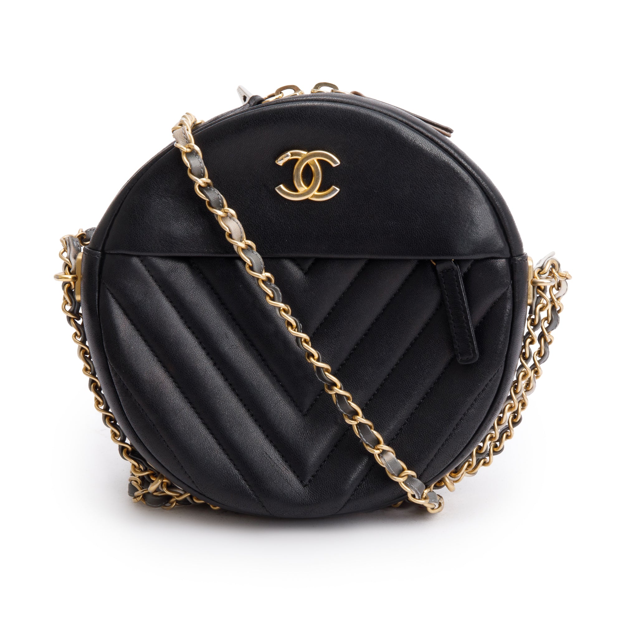 Chanel Black Chevron Leather Round as Earth Crossbody Bag