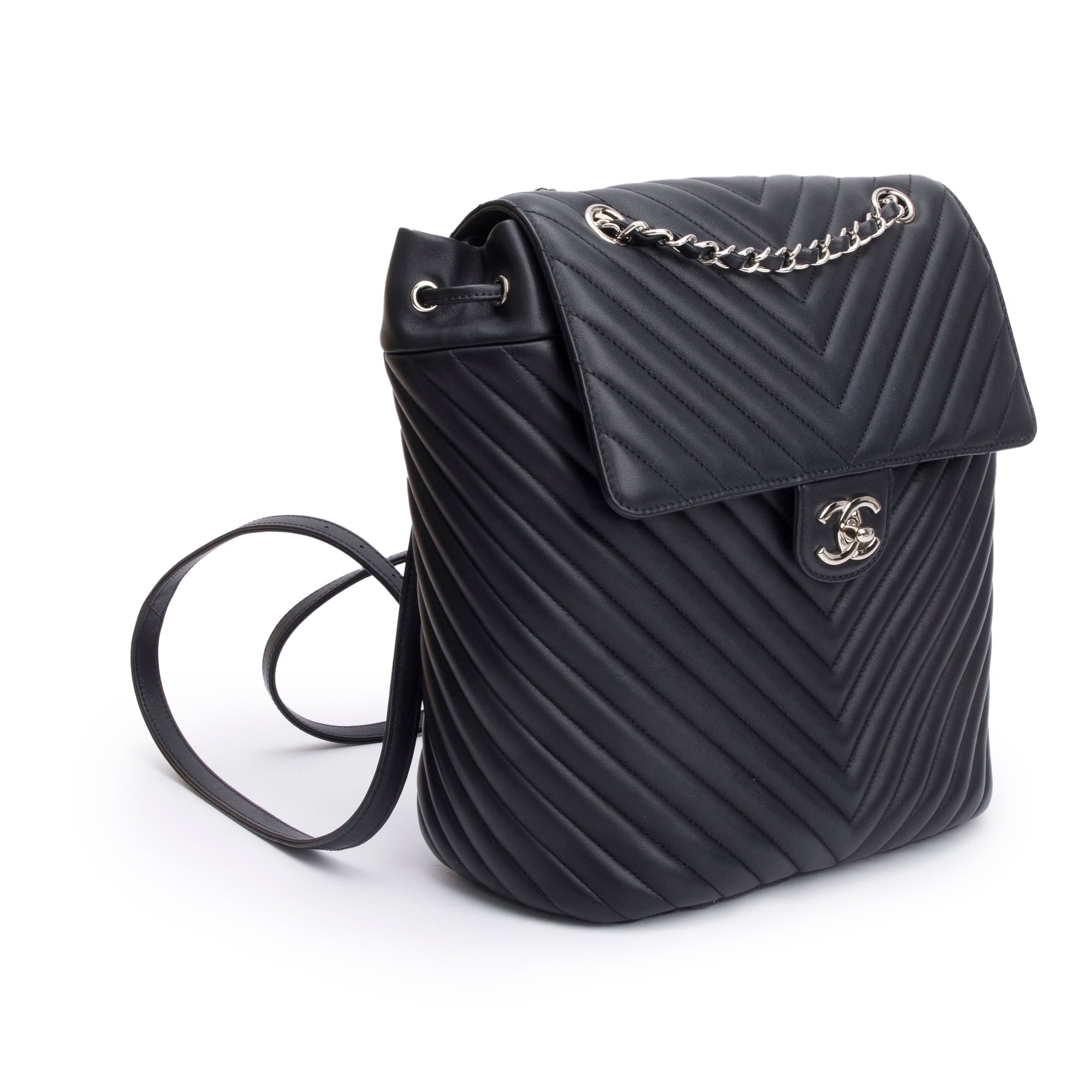 Chanel Black Chevron Quilted Lambskin Leather Small Urban Spirit Backpack