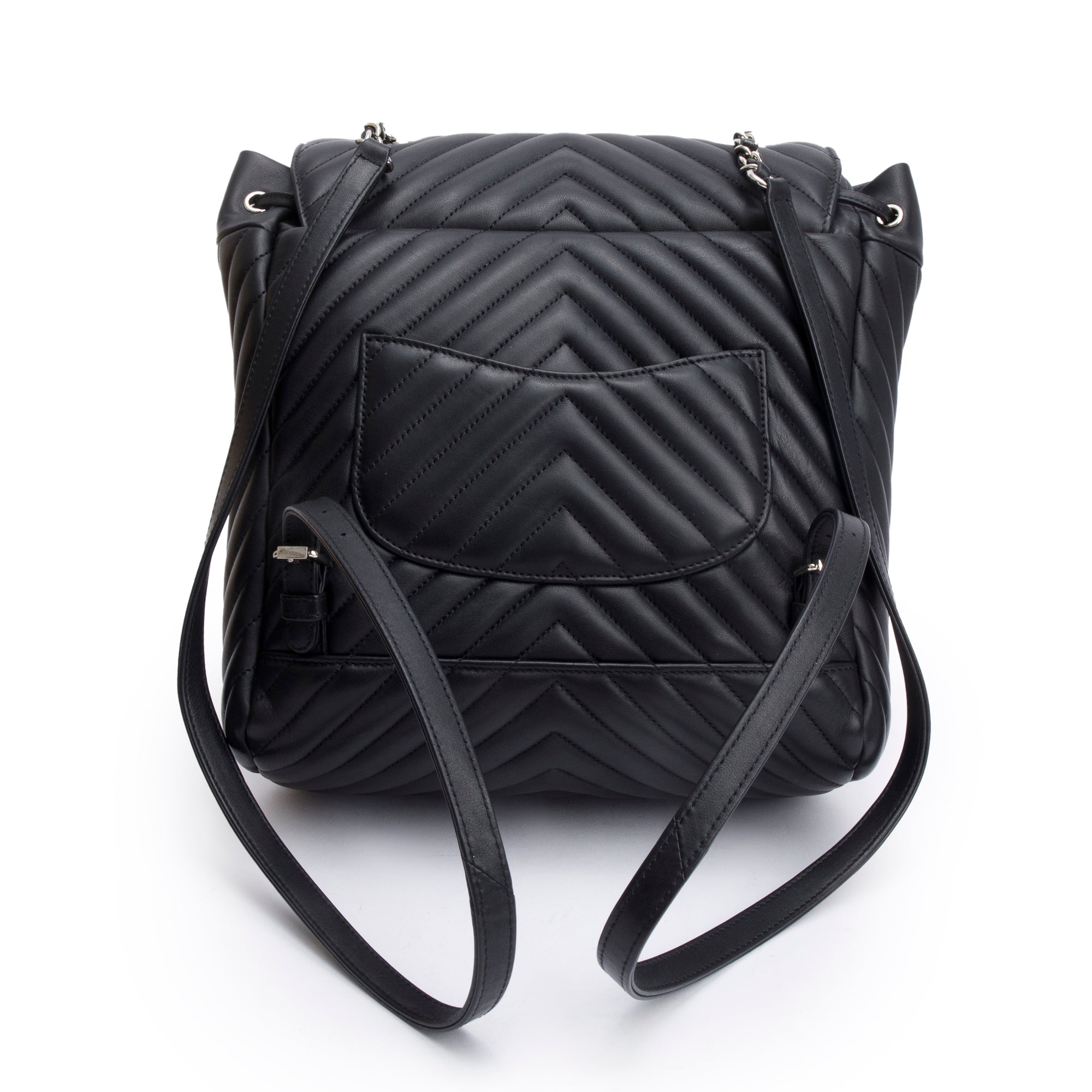 Chanel Black Chevron Quilted Lambskin Leather Small Urban Spirit Backpack