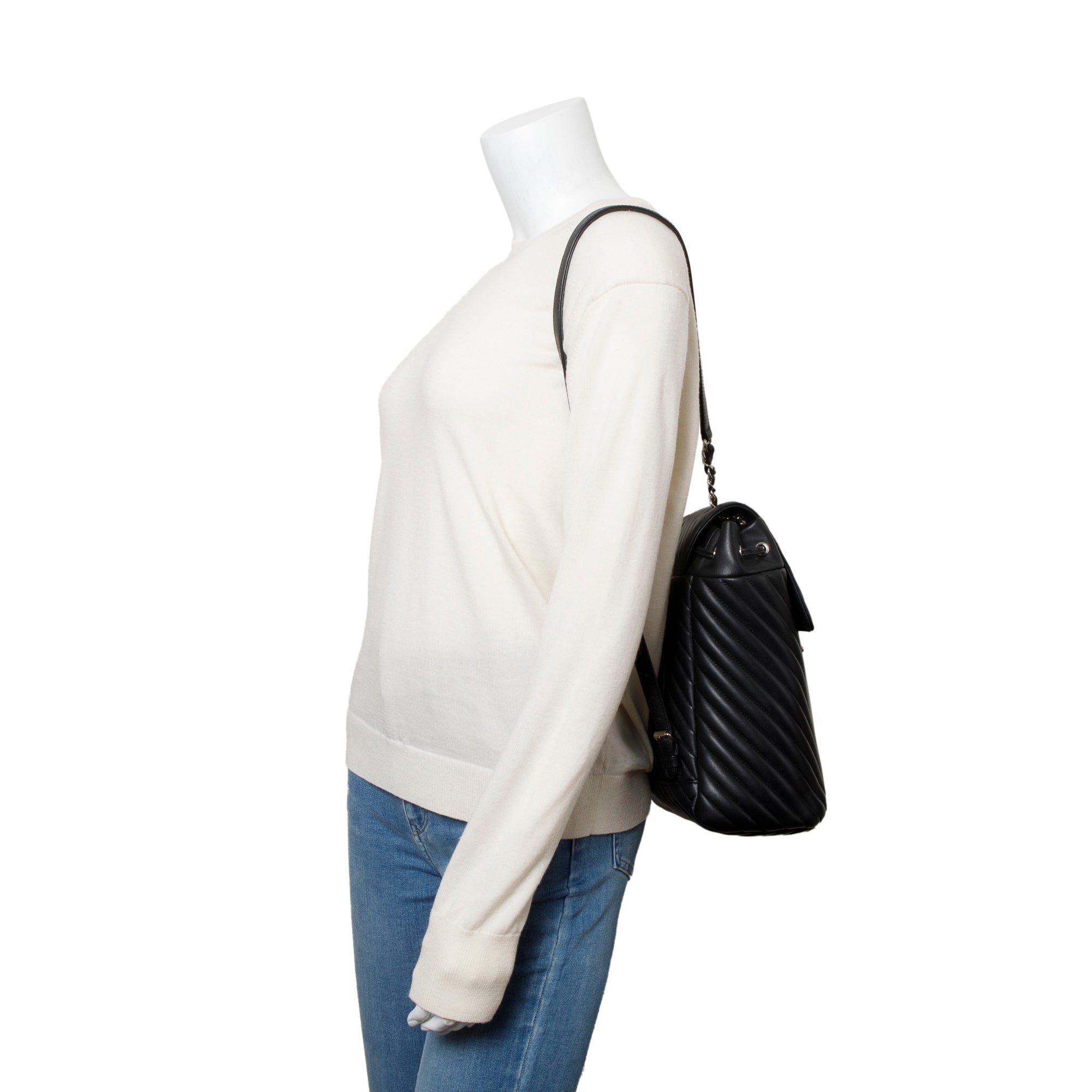 Chanel Black Chevron Quilted Lambskin Leather Small Urban Spirit Backpack