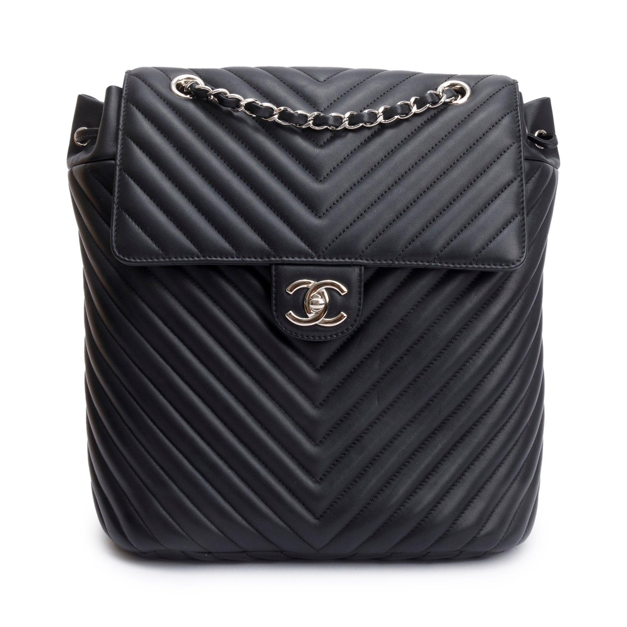 Chanel Black Chevron Quilted Lambskin Leather Small Urban Spirit Backpack
