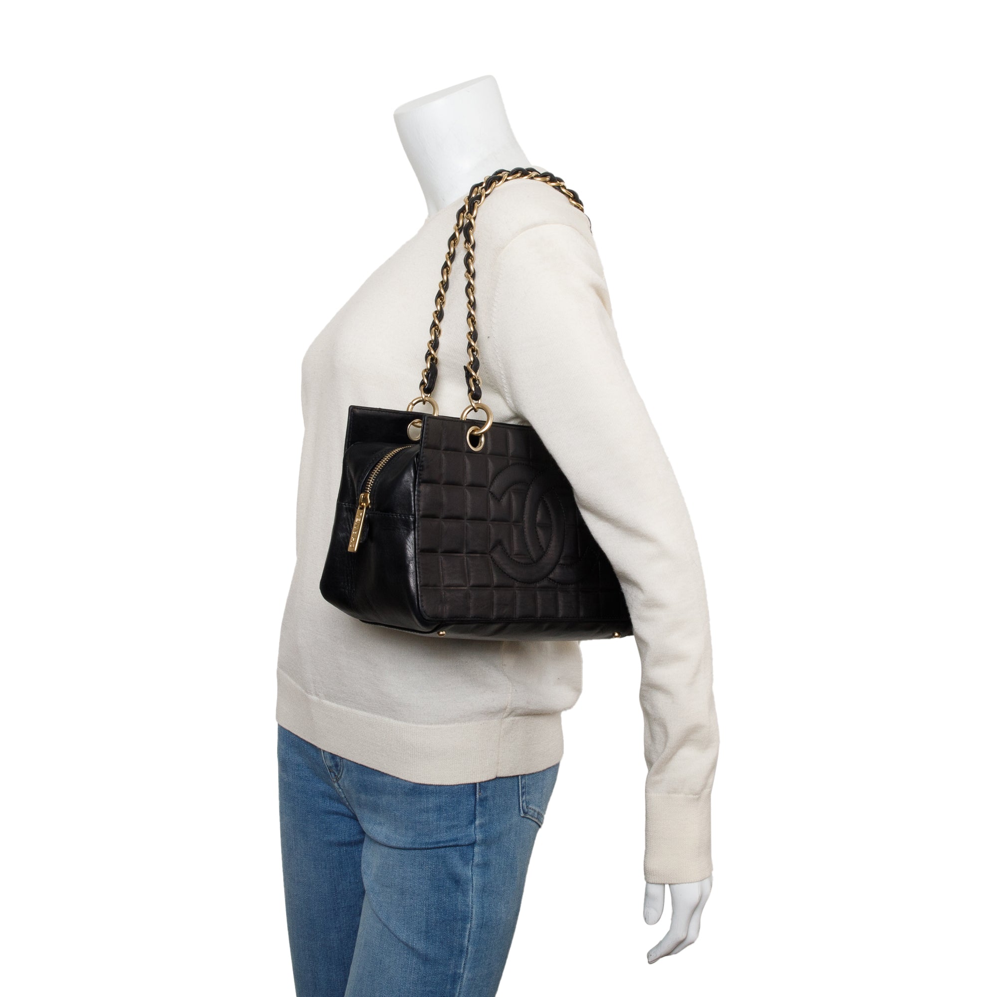 Chanel Black Chocolate Bar Quilted Leather Petit Timeless Tote w/ Box & Authenticity Card