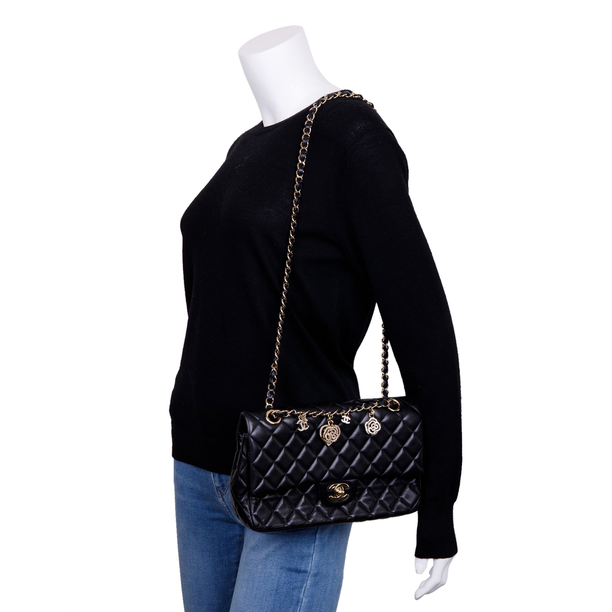 Chanel Black Classic Medium Valentine Flap Bag