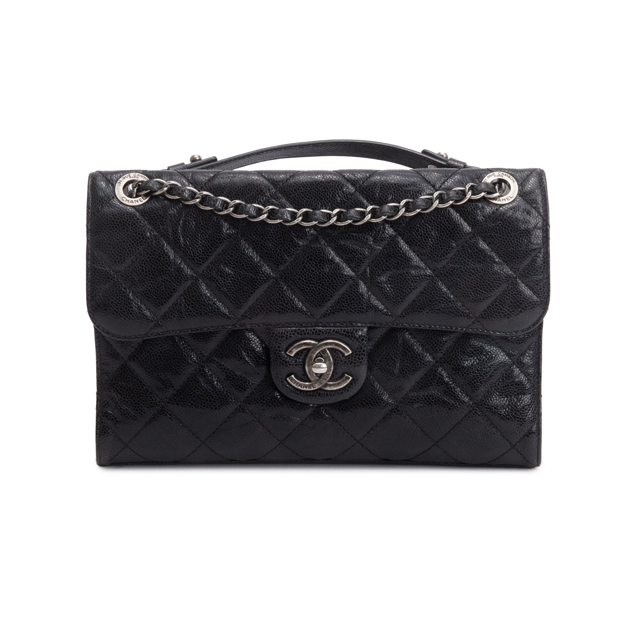 Chanel Black Glazed Caviar Leather Medium CC Crave Flap Bag w/ Box & Authenticity Card