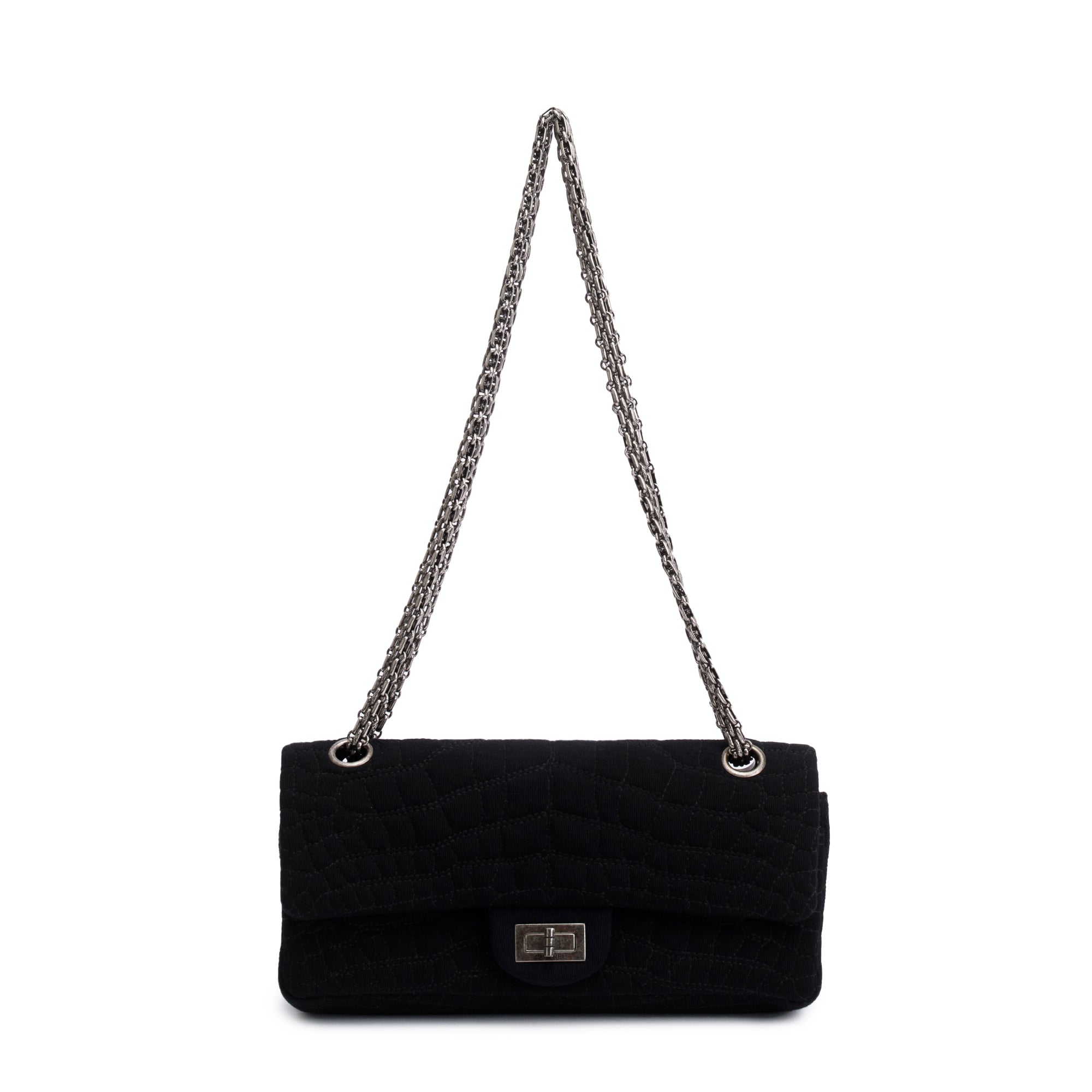 Chanel Black Jersey Coco's Croc 2.55 Reissue East/West Double Flap Bag w/ Authenticity Card