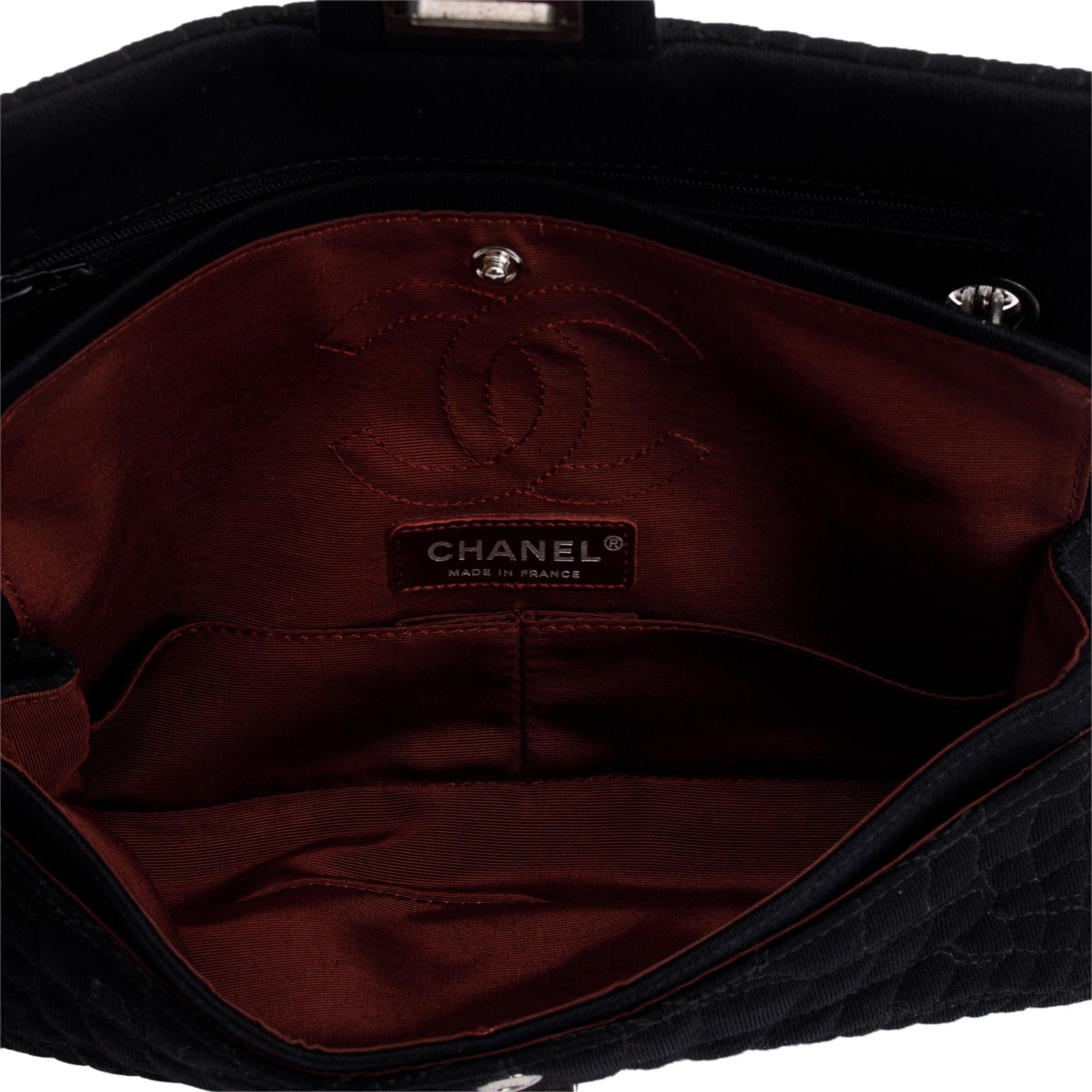 Chanel Black Jersey Coco's Croc 2.55 Reissue East/West Double Flap Bag w/ Authenticity Card