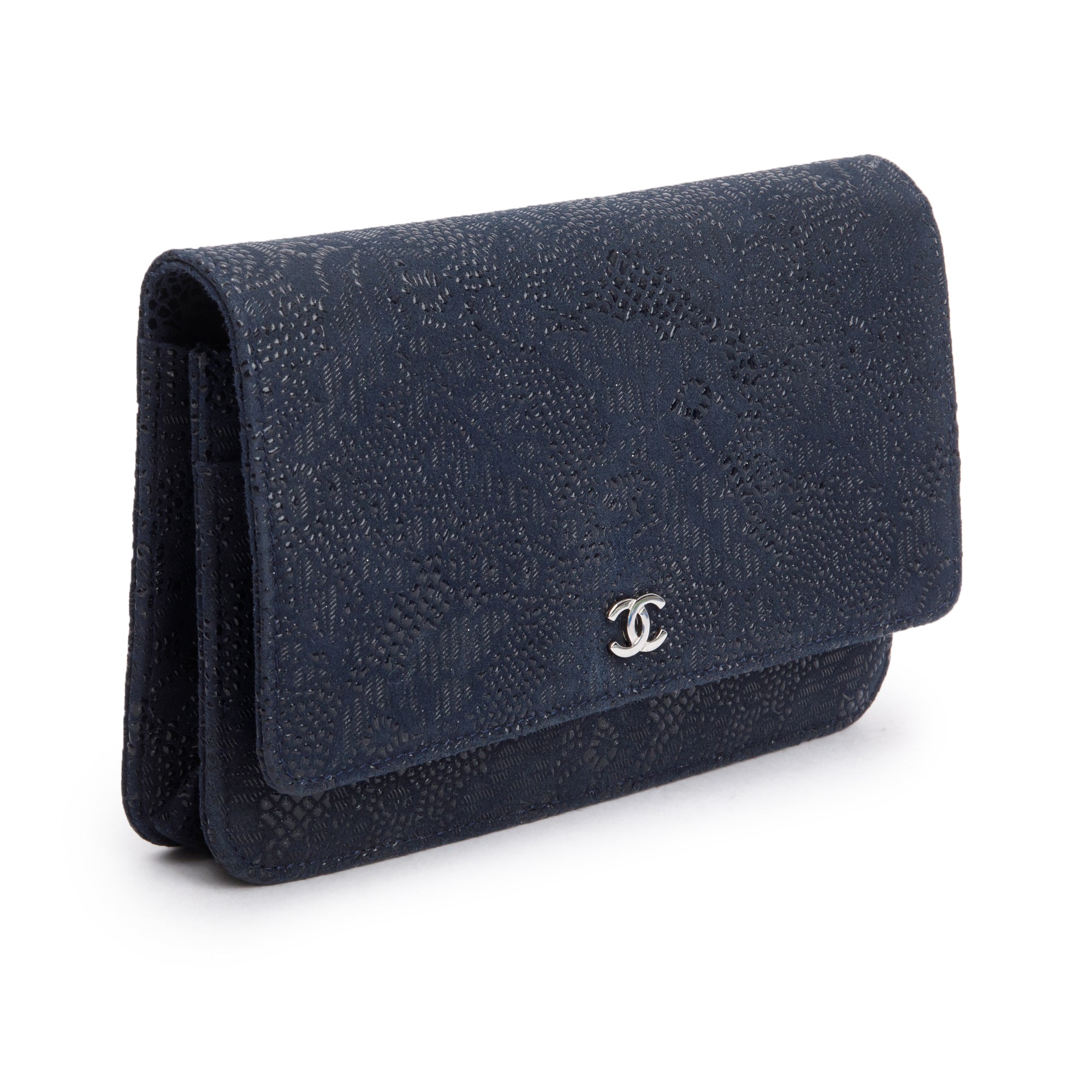 Chanel Black Lace Goatskin Classic Wallet on Chain w/ Box & Authenticity Card
