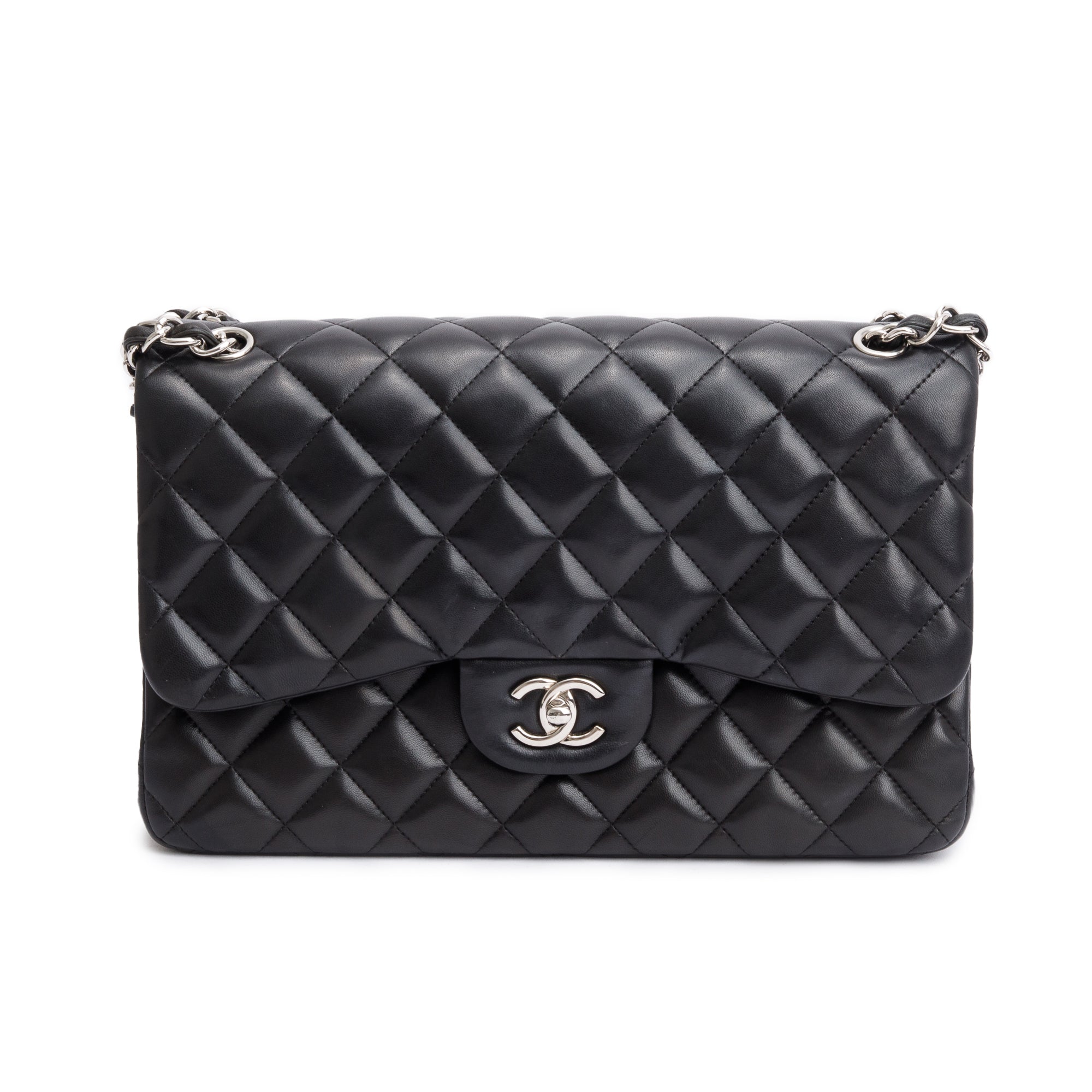 Chanel Black Lambskin Classic Jumbo Double Flap Bag