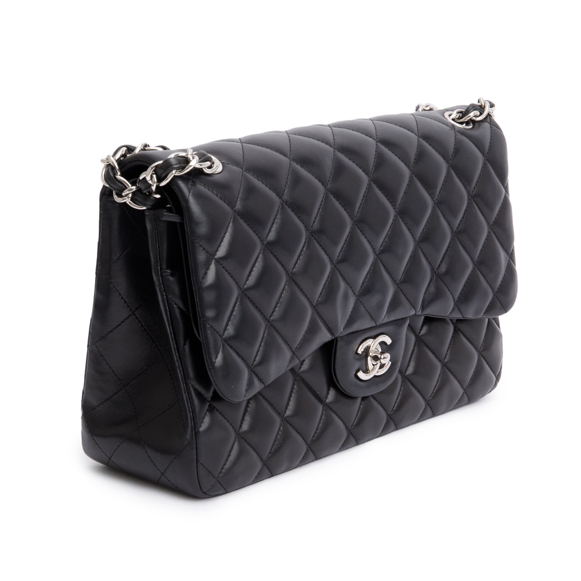 Chanel Black Lambskin Classic Jumbo Double Flap Bag