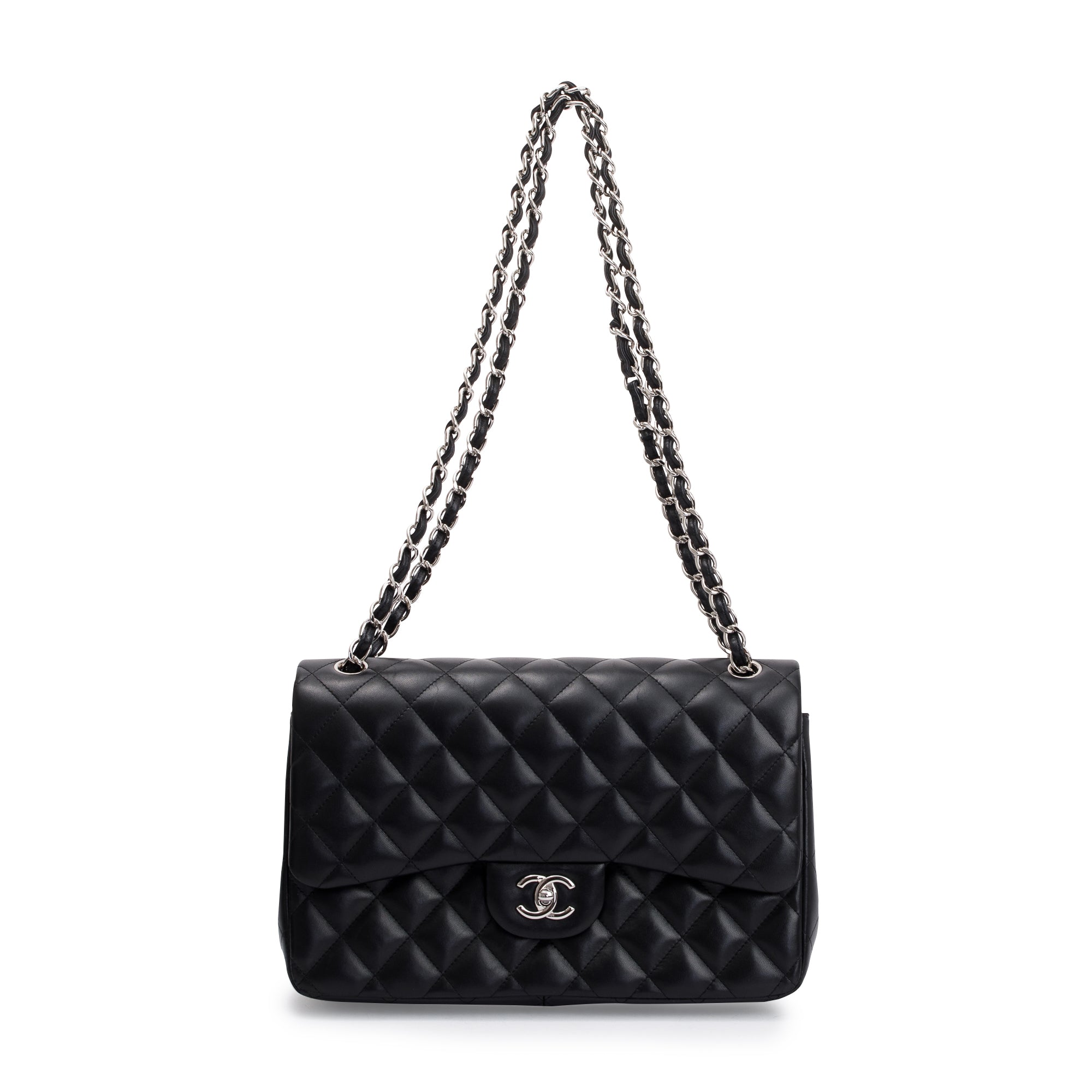 Chanel Black Lambskin Classic Jumbo Double Flap Bag w/ Box & Authenticity Card