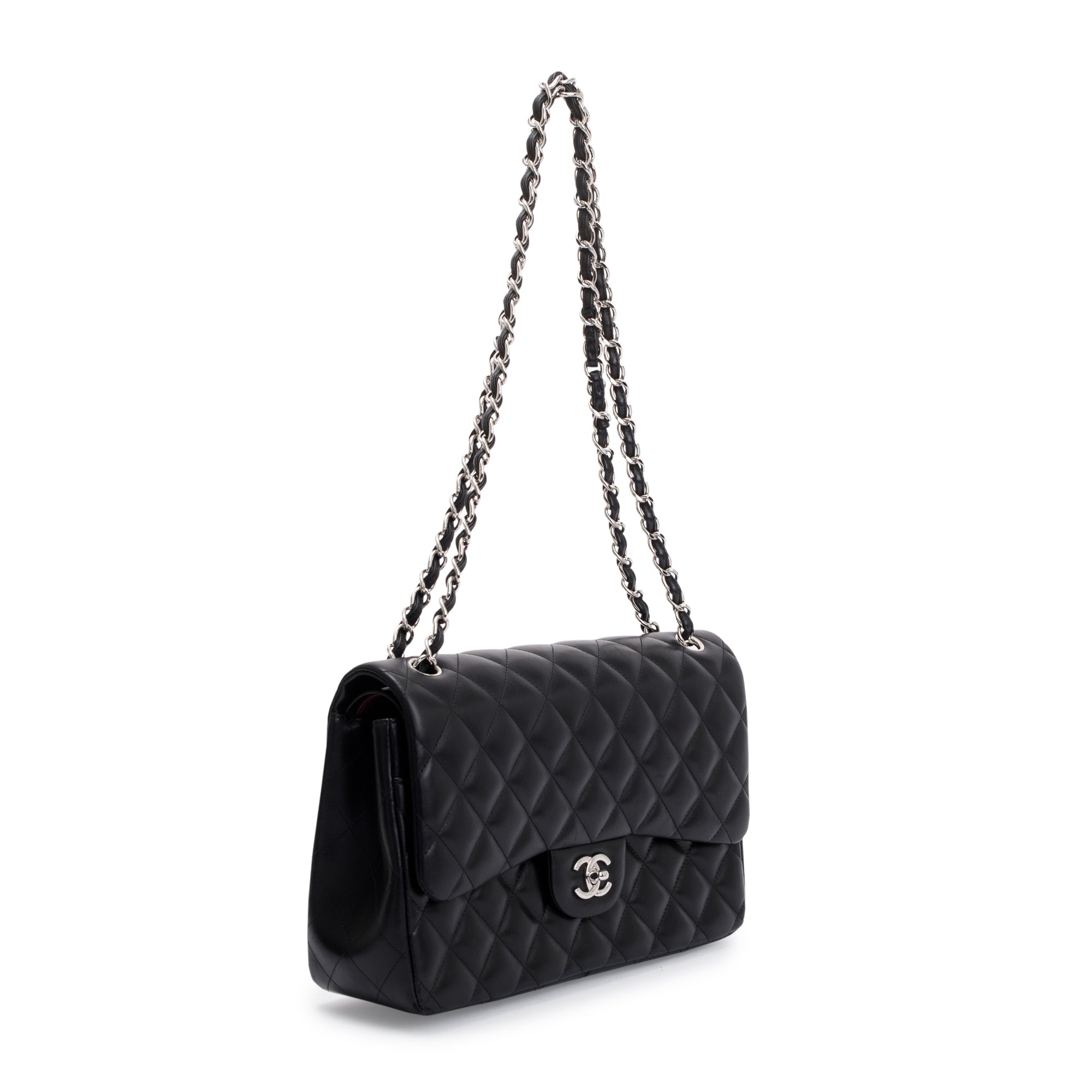 Chanel Black Lambskin Classic Jumbo Double Flap Bag w/ Box & Authenticity Card
