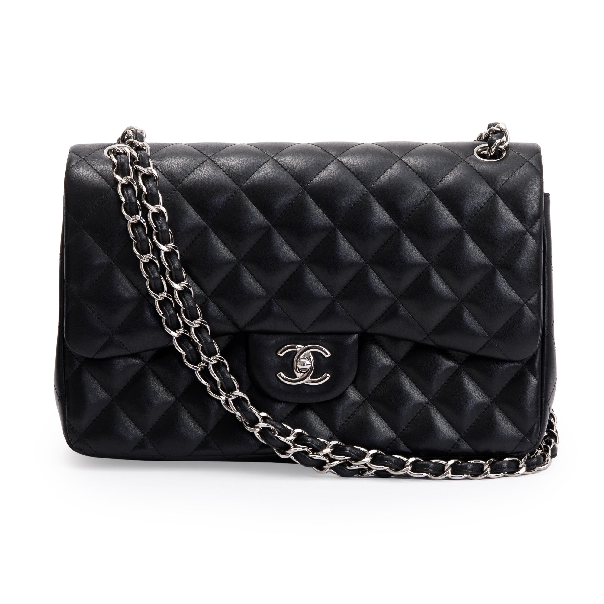 Chanel Black Lambskin Classic Jumbo Double Flap Bag w/ Box & Authenticity Card