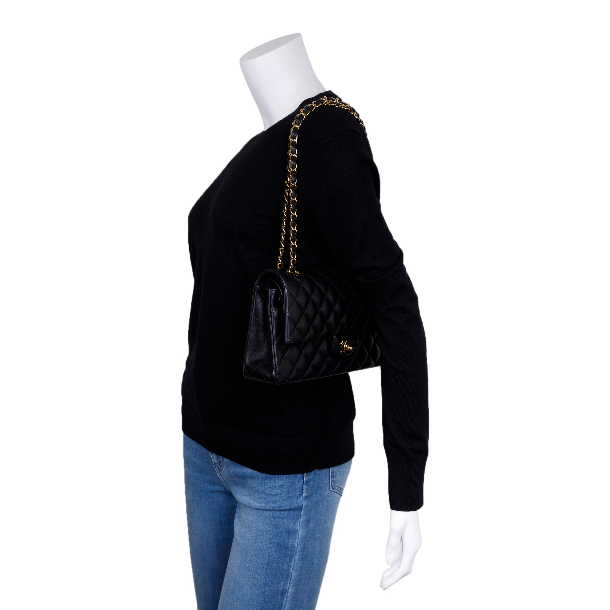 Chanel Black Lambskin Classic Medium Double Flap Bag