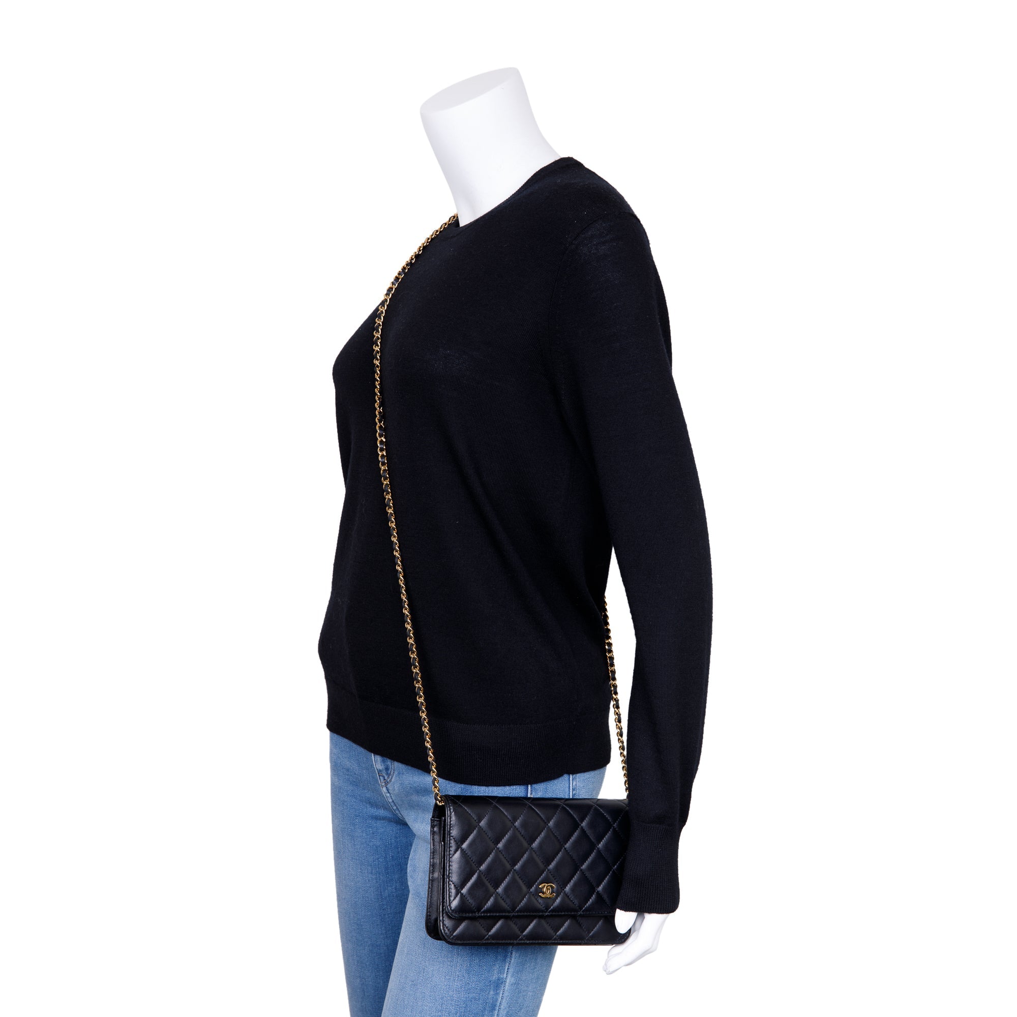 Chanel Black Lambskin Classic Wallet on Chain w/ Box & Authenticity Card