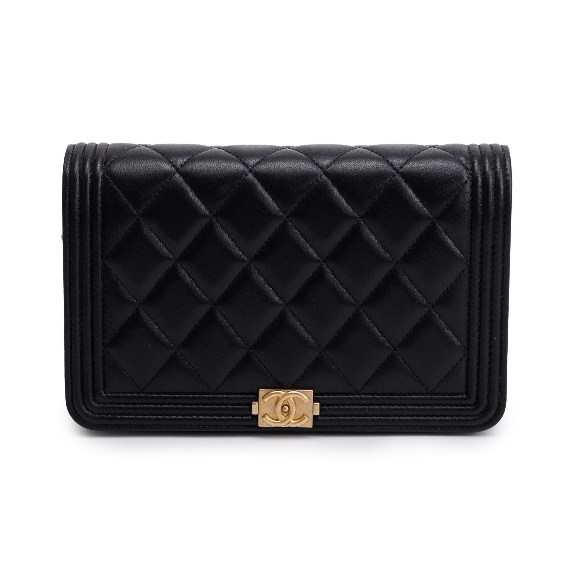 Chanel Black Lambskin Leather Boy Wallet on Chain w/ Box & Authenticity Card