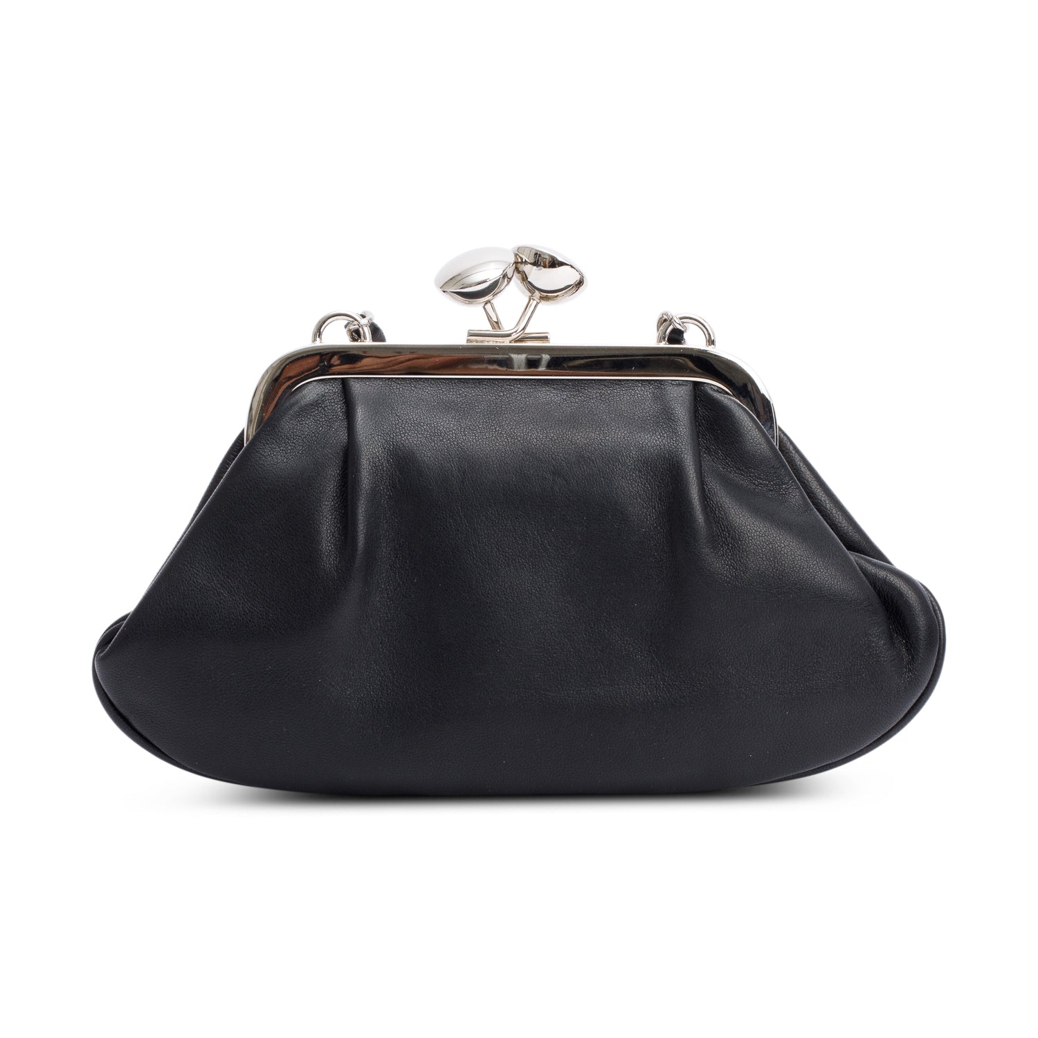 Chanel Black Lambskin Leather CC Kisslock Frame Evening Clutch Bag