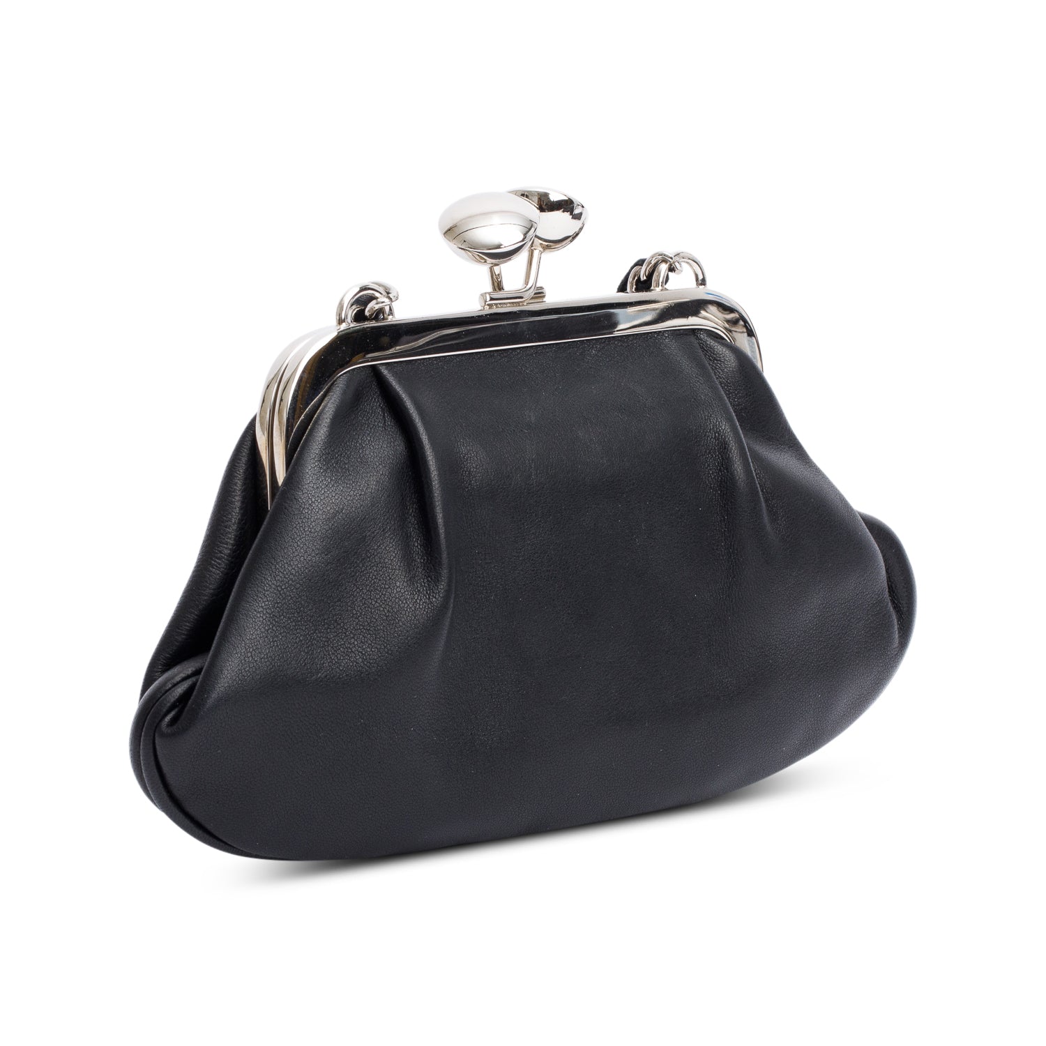 Chanel Black Lambskin Leather CC Kisslock Frame Evening Clutch Bag