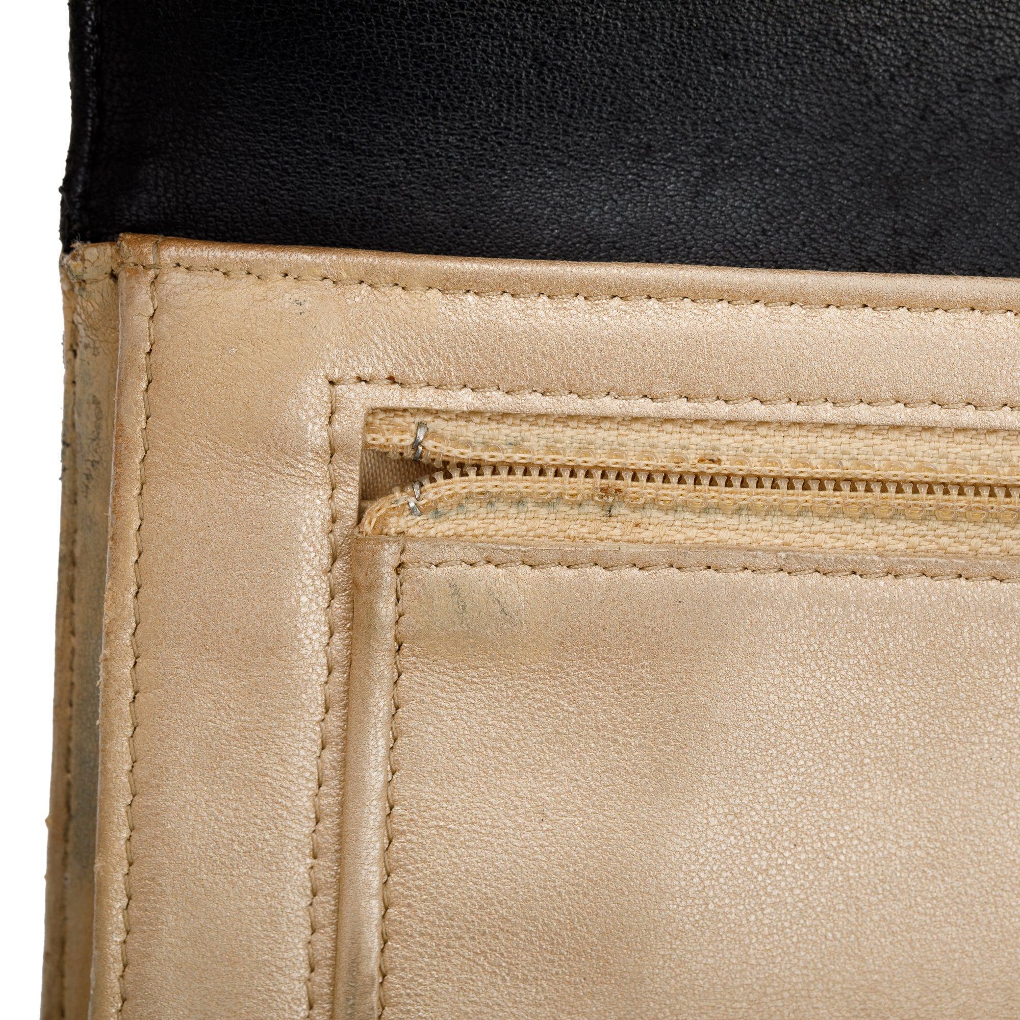 Chanel Black Lambskin Leather CC Logo Camellia Trifold Wallet w/ Authenticity Card