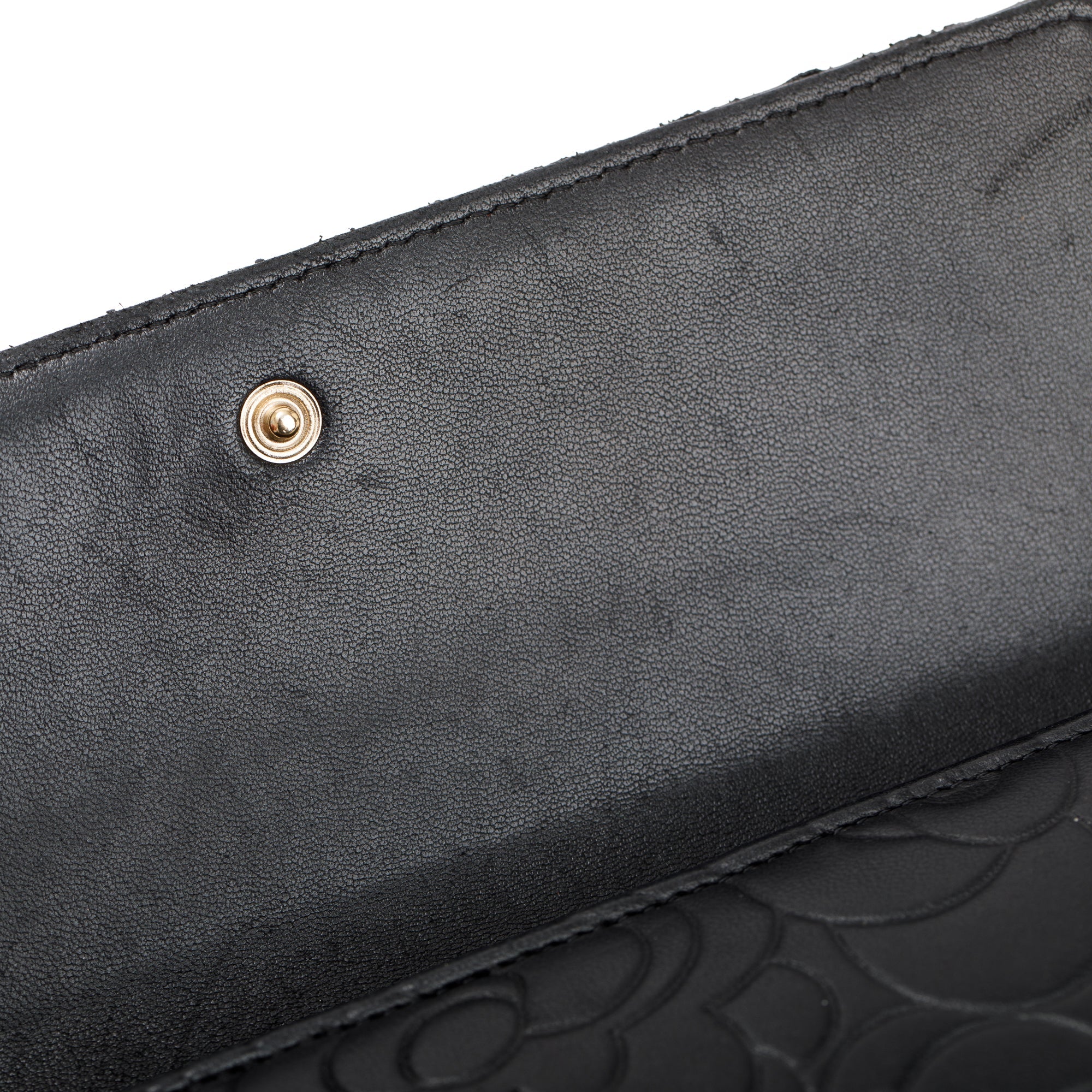 Chanel Black Lambskin Leather CC Logo Camellia Trifold Wallet w/ Authenticity Card