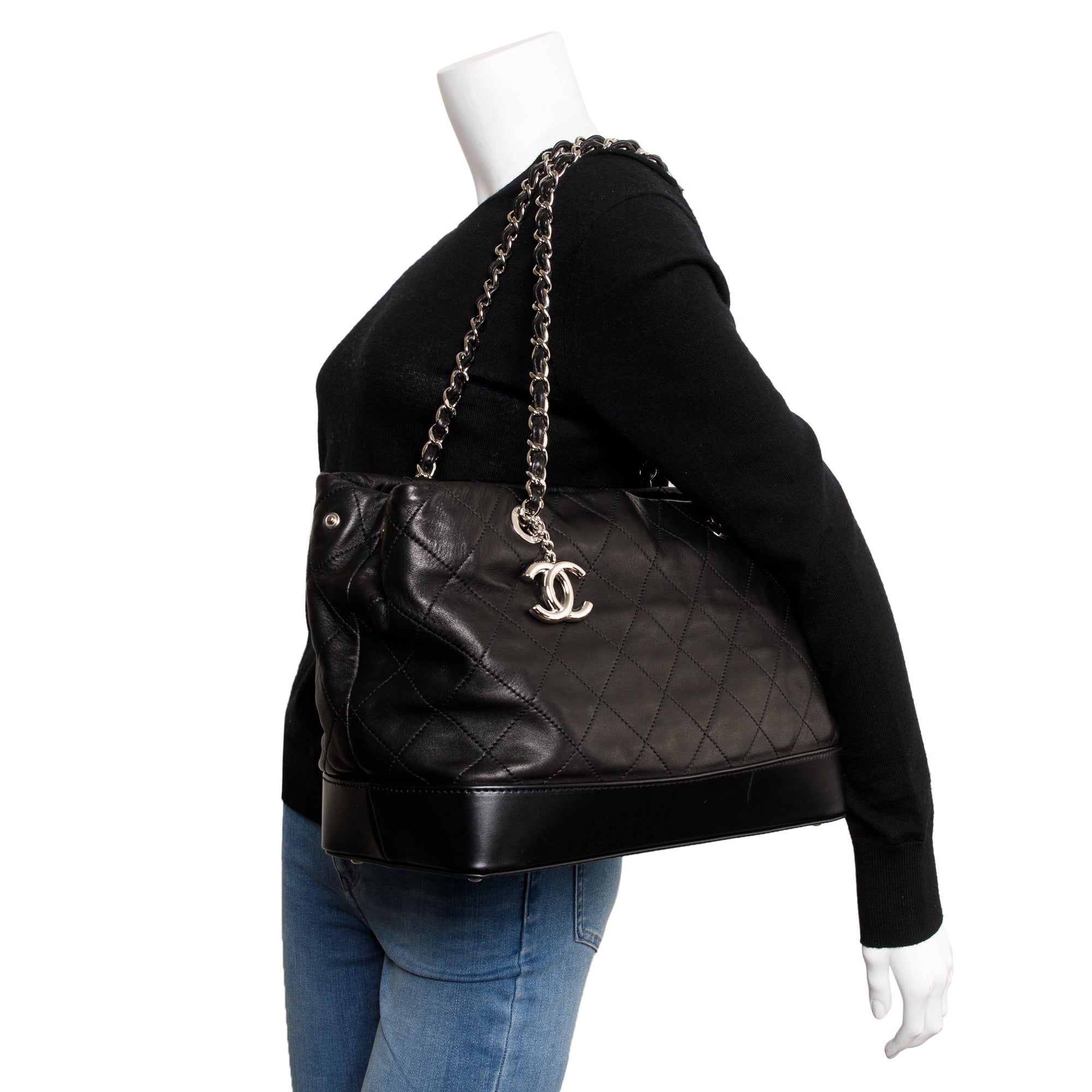 Chanel Black Lambskin Leather CC Soft Charm Tote