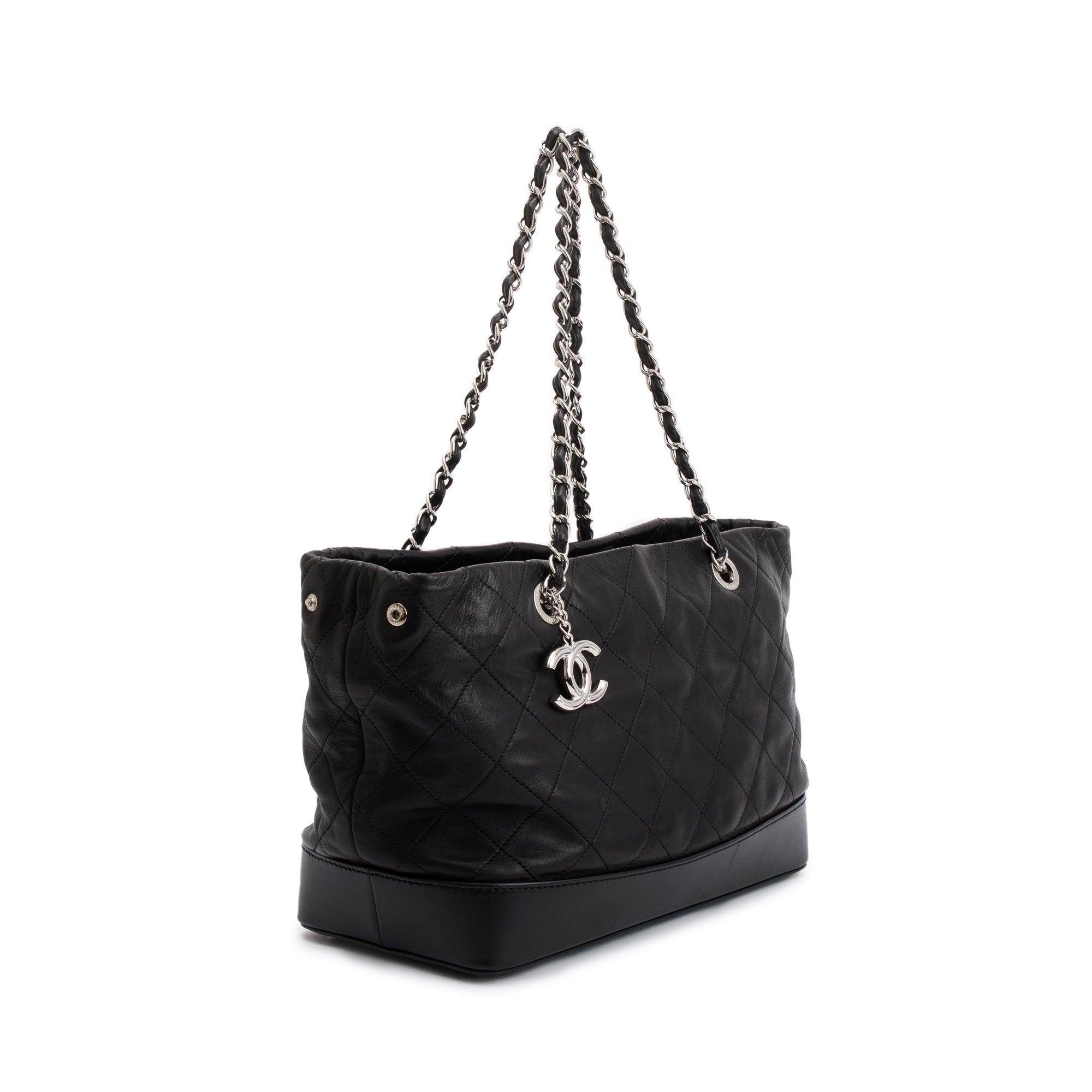 Chanel Black Lambskin Leather CC Soft Charm Tote