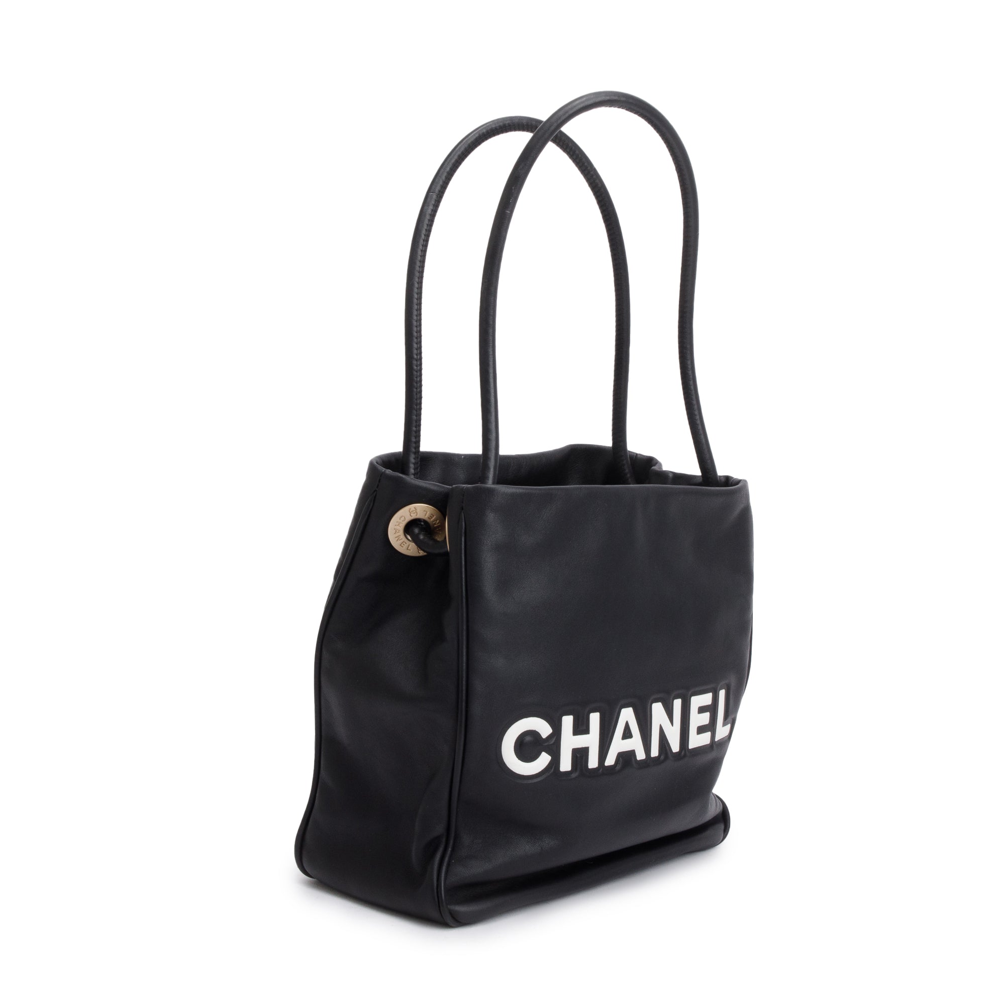 Chanel Black Lambskin Leather Camellia Logo Tote Bag