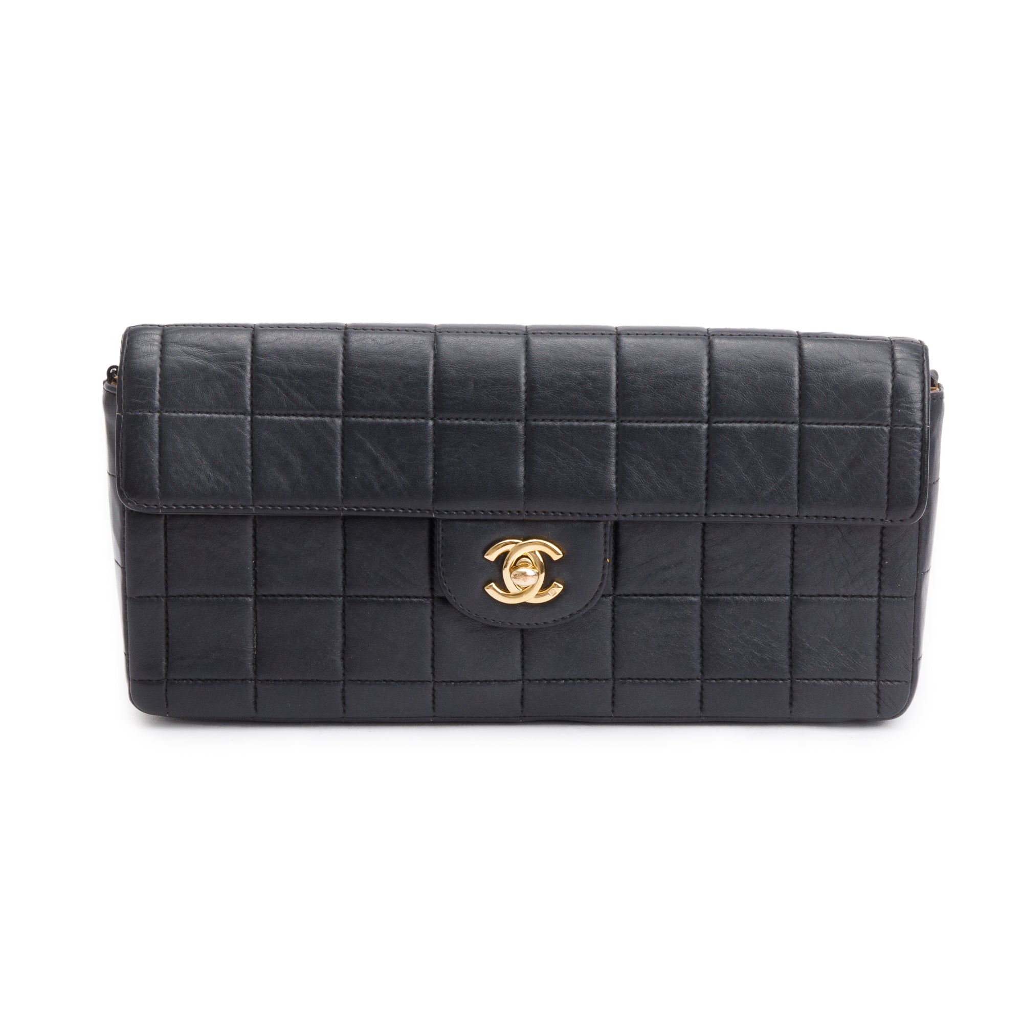 Chanel Black Lambskin Leather Chocolate Bar E/W Flap Bag