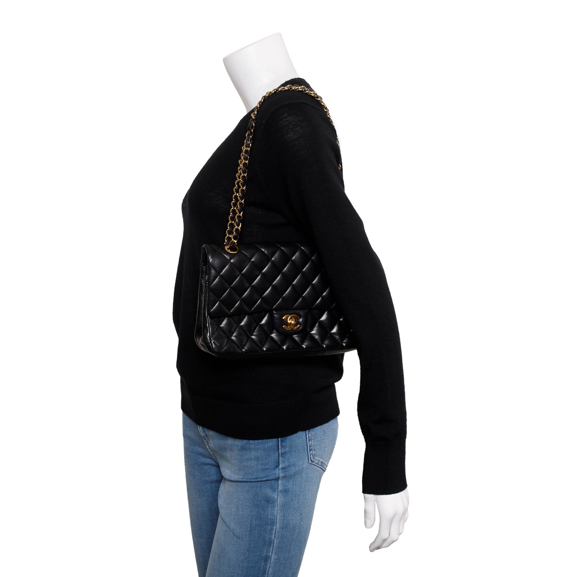 Chanel Black Lambskin Leather Classic Medium Double Flap Bag