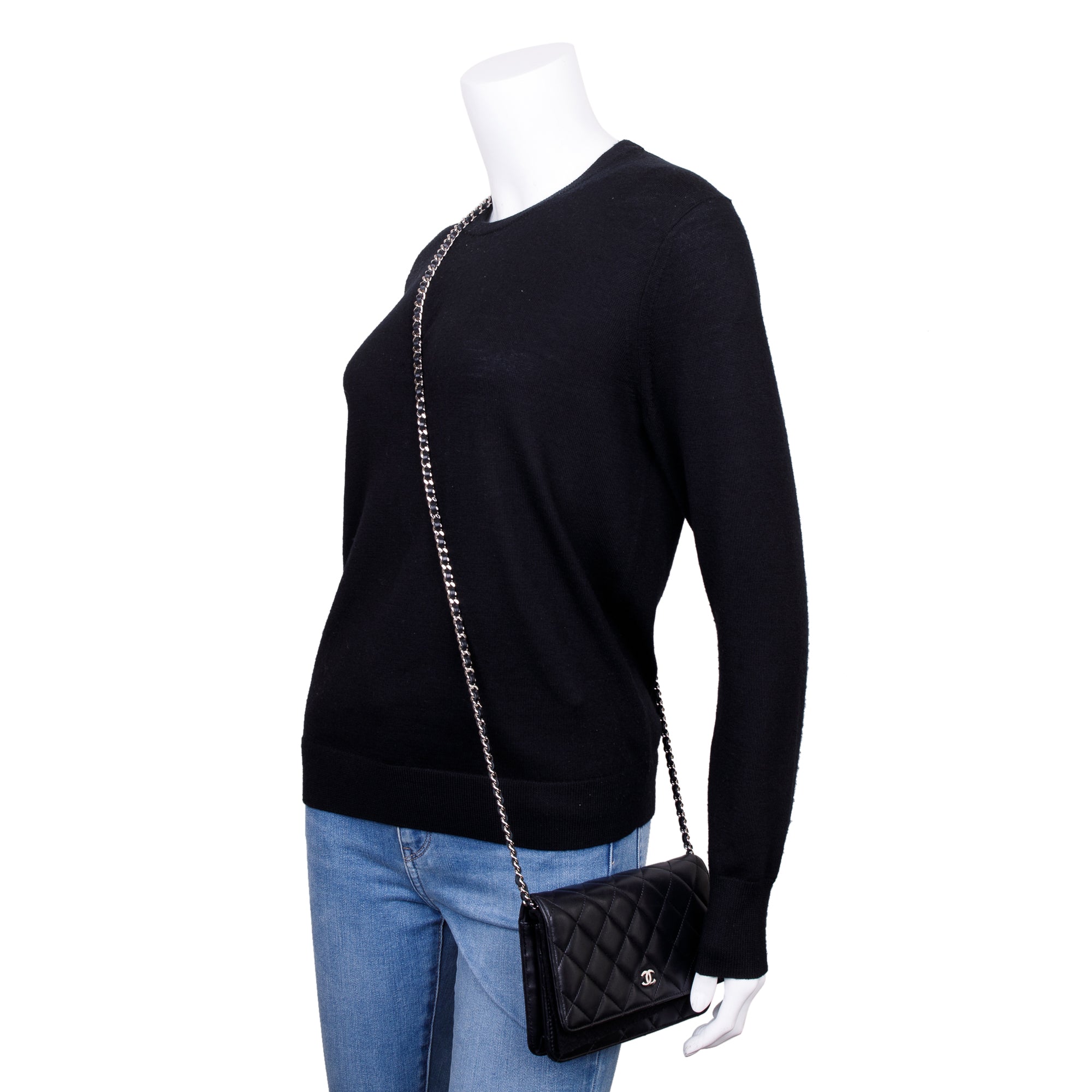 Chanel Black Lambskin Leather Classic Wallet on Chain w/ Box & Authenticity Card