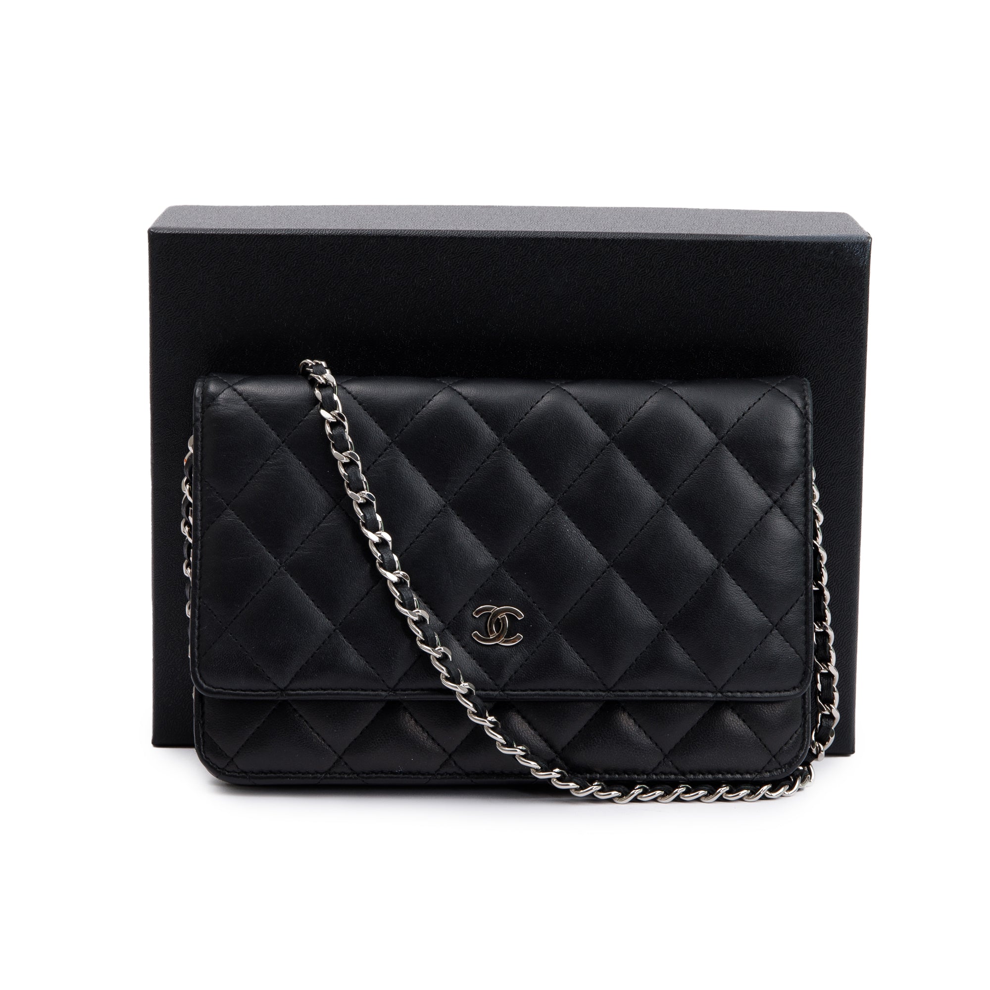 Chanel Black Lambskin Leather Classic Wallet on Chain w/ Box & Authenticity Card
