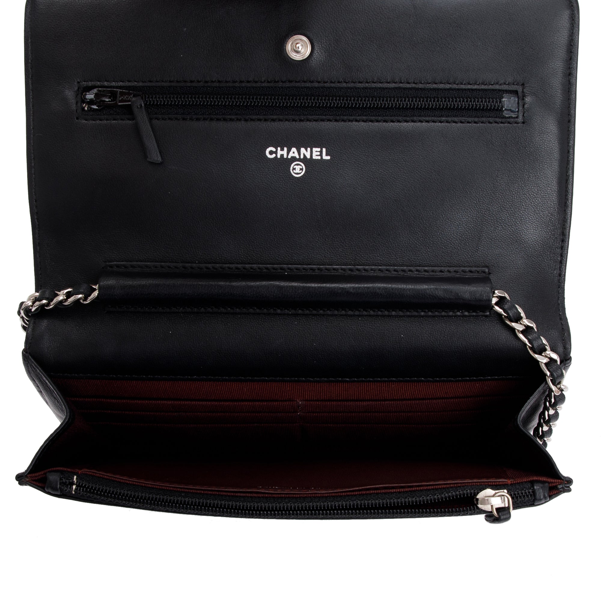 Chanel Black Lambskin Leather Classic Wallet on Chain w/ Box & Authenticity Card