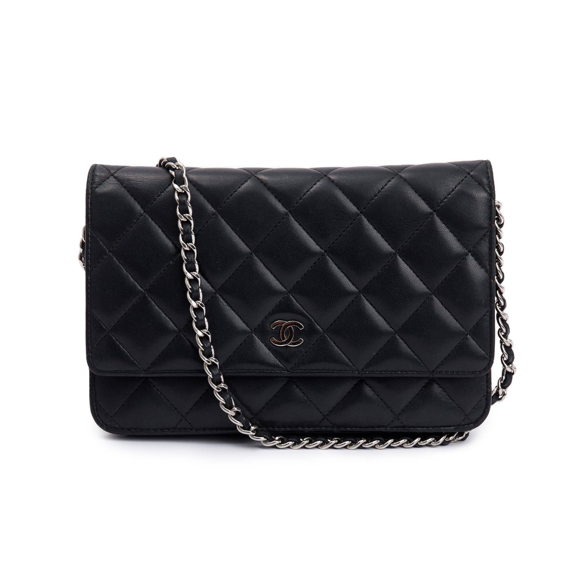 Chanel Black Lambskin Leather Classic Wallet on Chain w/ Box & Authenticity Card