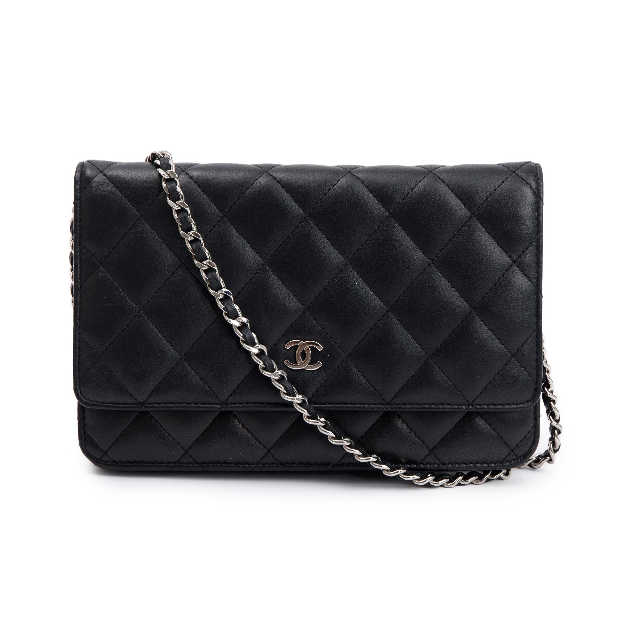 Chanel Black Lambskin Leather Classic Wallet on Chain w/ Box & Authenticity Card