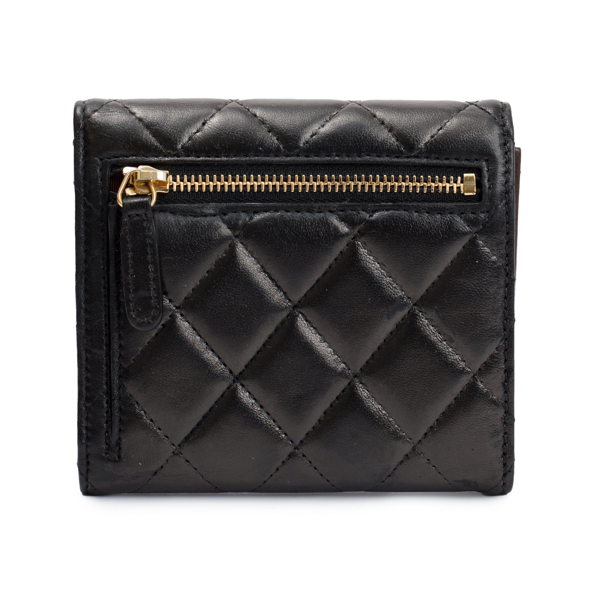 Chanel Black Lambskin Leather Compact Wallet w/ Box & Authenticity Card