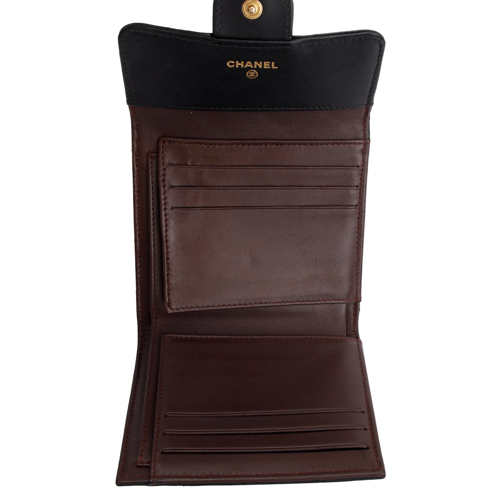 Chanel Black Lambskin Leather Compact Wallet w/ Box & Authenticity Card