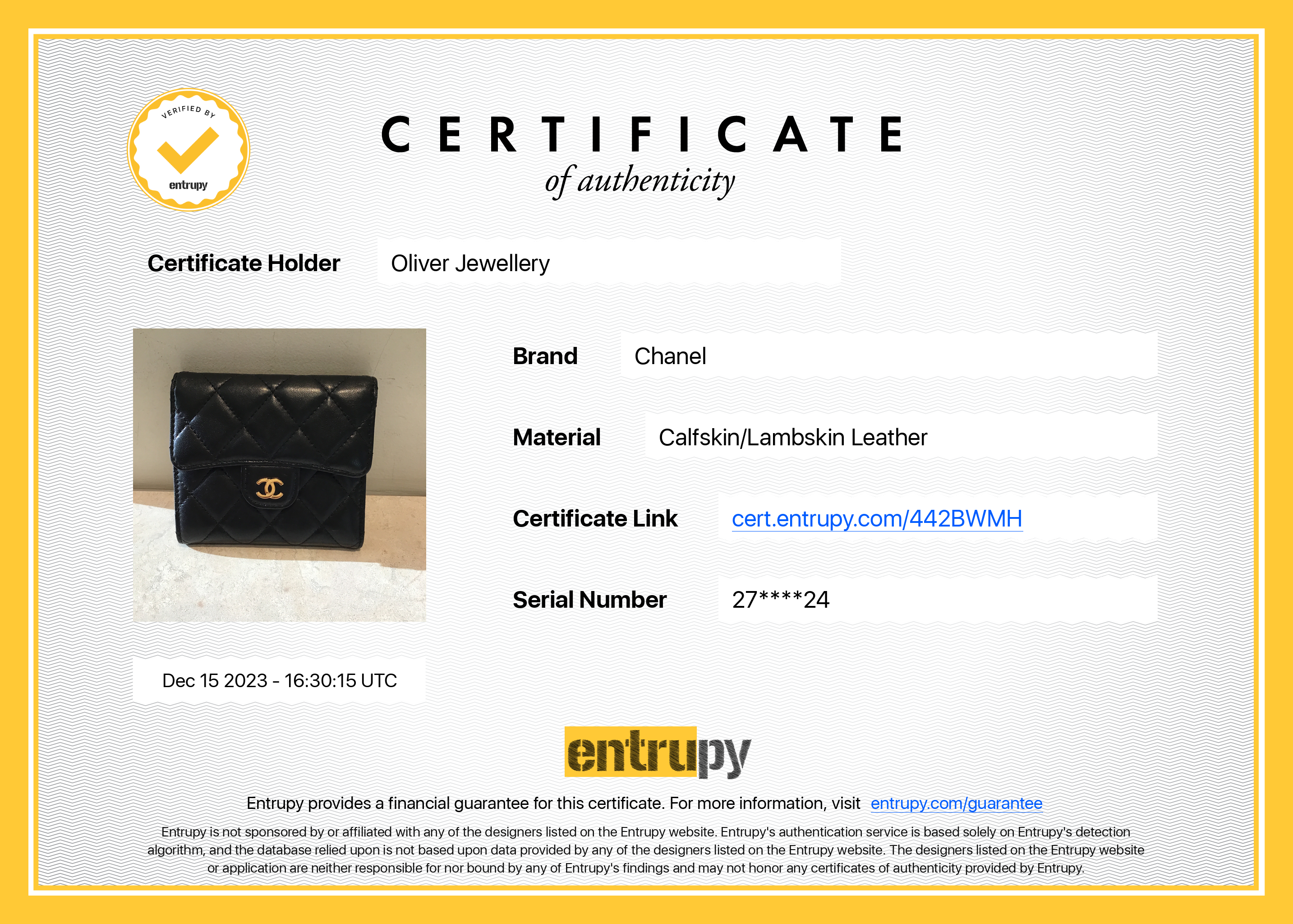 Chanel Black Lambskin Leather Compact Wallet w/ Box & Authenticity Card