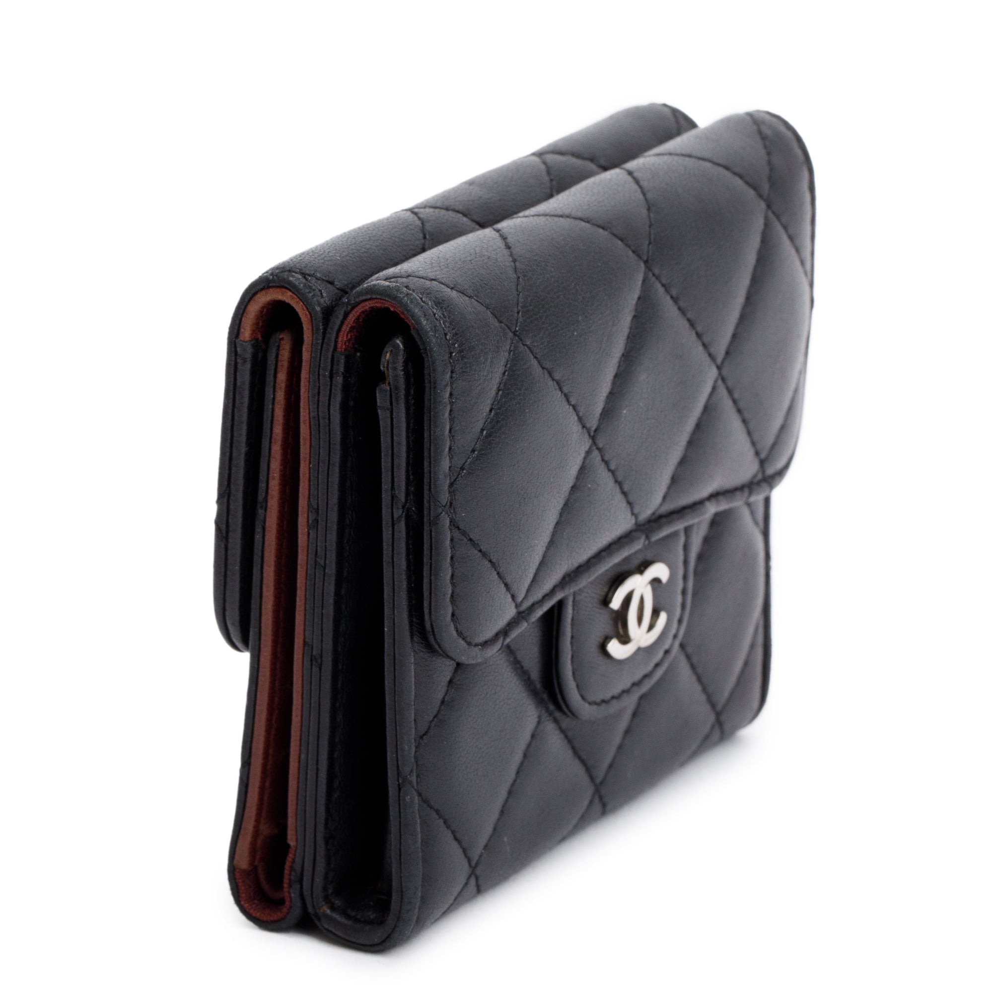 Chanel Black Lambskin Leather Double Sided Compact Wallet