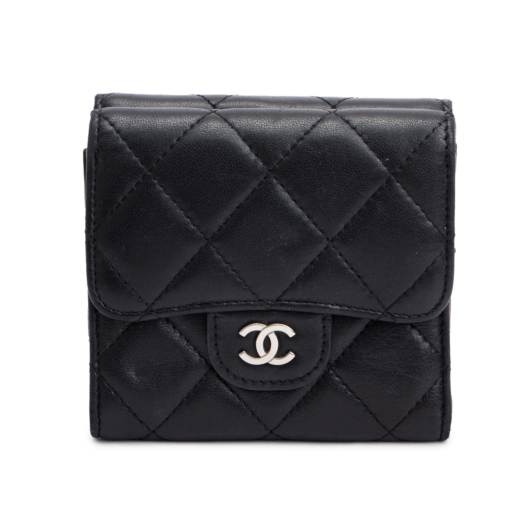 Chanel Black Lambskin Leather Double Sided Compact Wallet