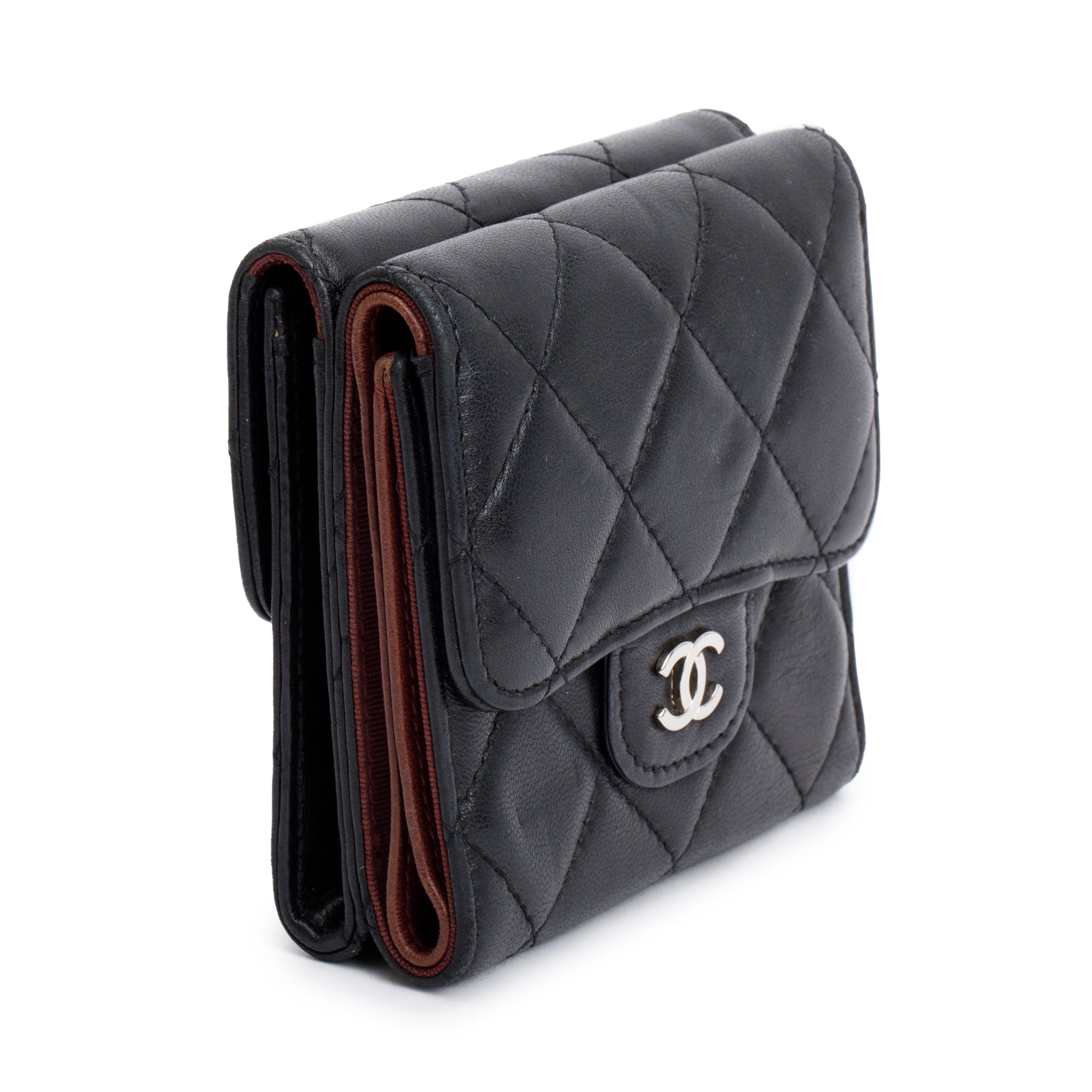 Chanel Black Lambskin Leather Double Sided Compact Wallet