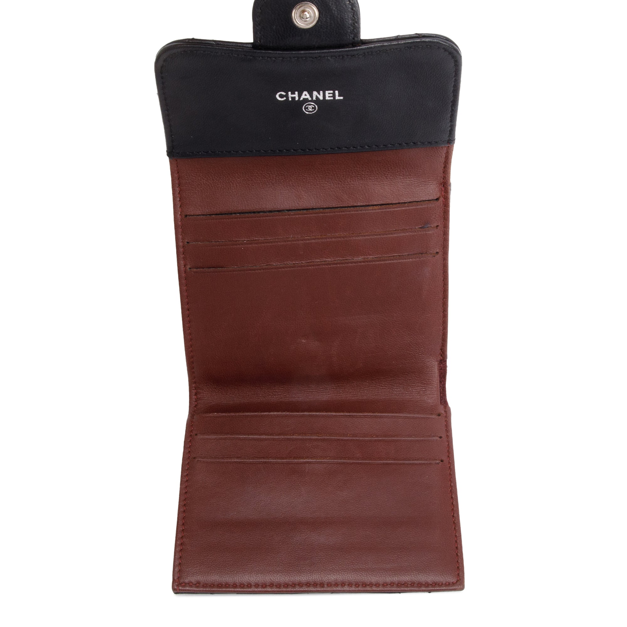 Chanel Black Lambskin Leather Double Sided Compact Wallet