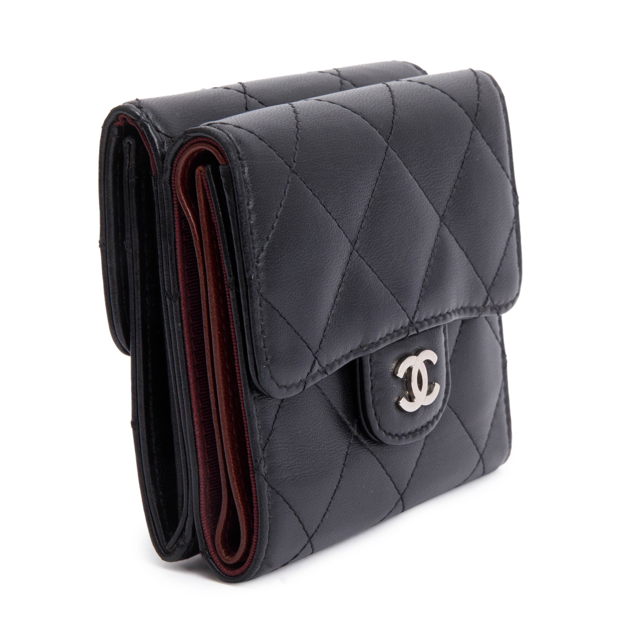 Chanel Black Lambskin Leather Double Sided Compact Wallet w/ Box & Authenticity Card