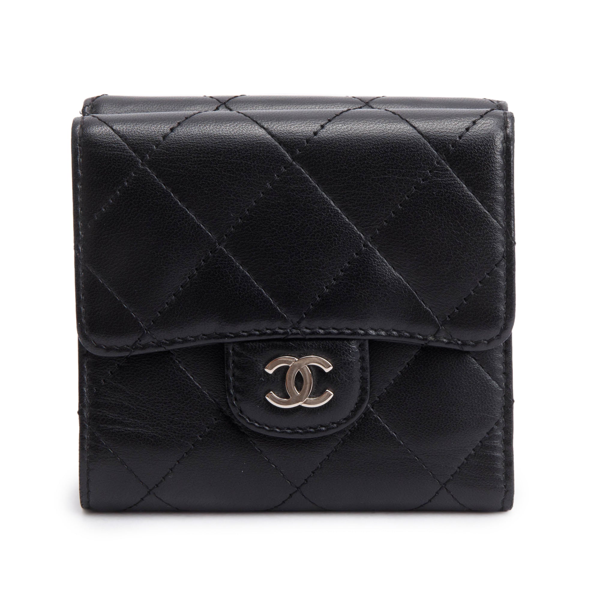 Chanel Black Lambskin Leather Double Sided Compact Wallet w/ Box & Authenticity Card