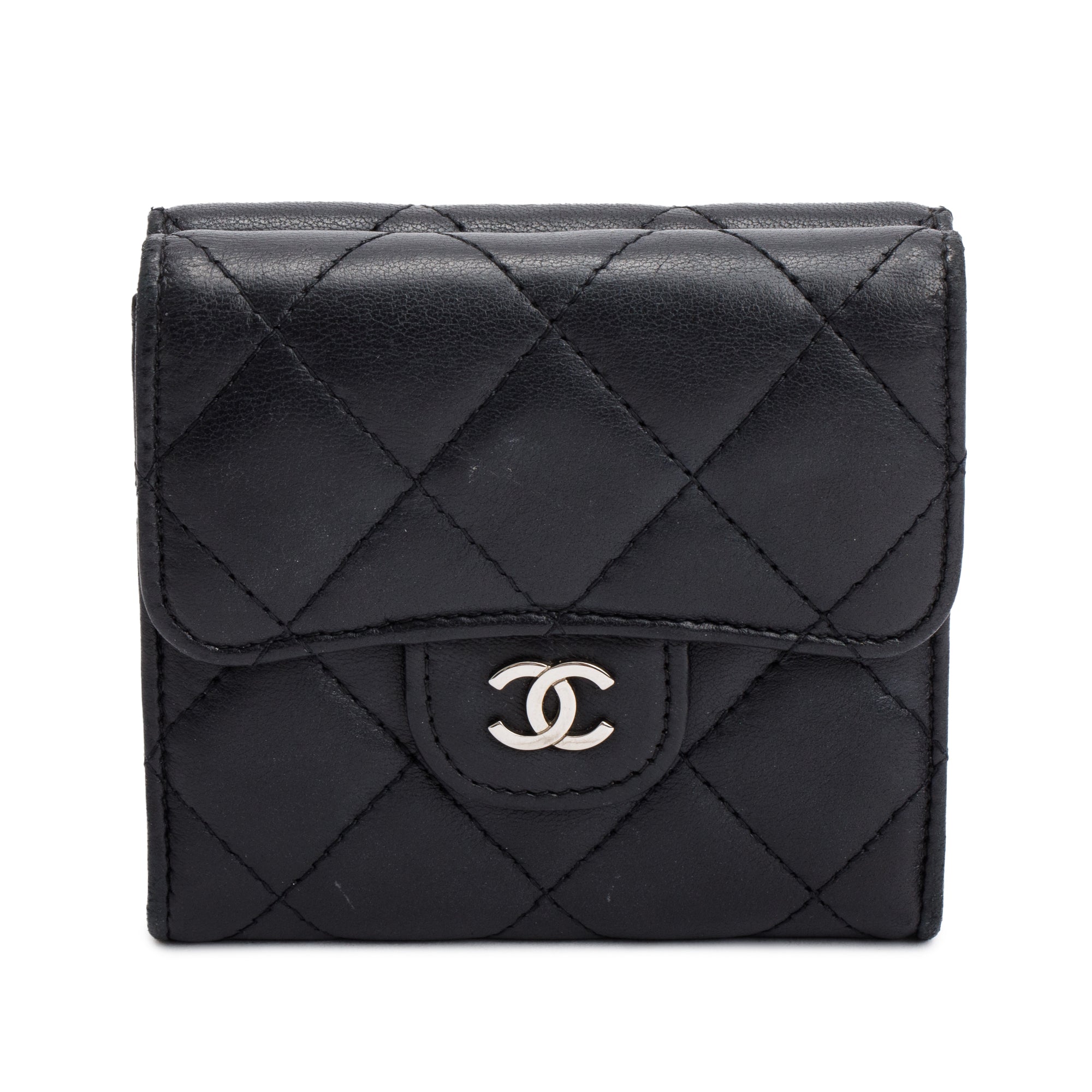 Chanel Black Lambskin Leather Double Sided Compact Wallet