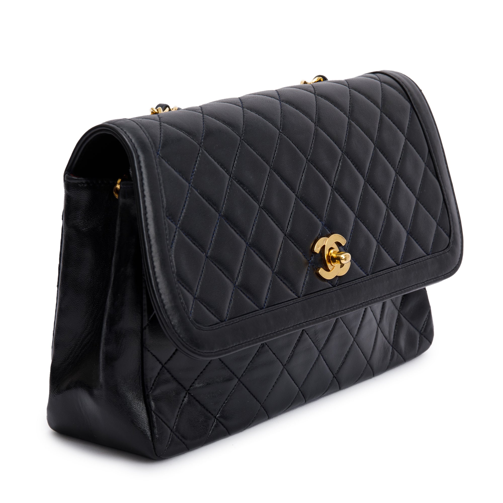 Chanel Black Lambskin Leather Integral Flap Bag with Pouch w/ Authenticity Card