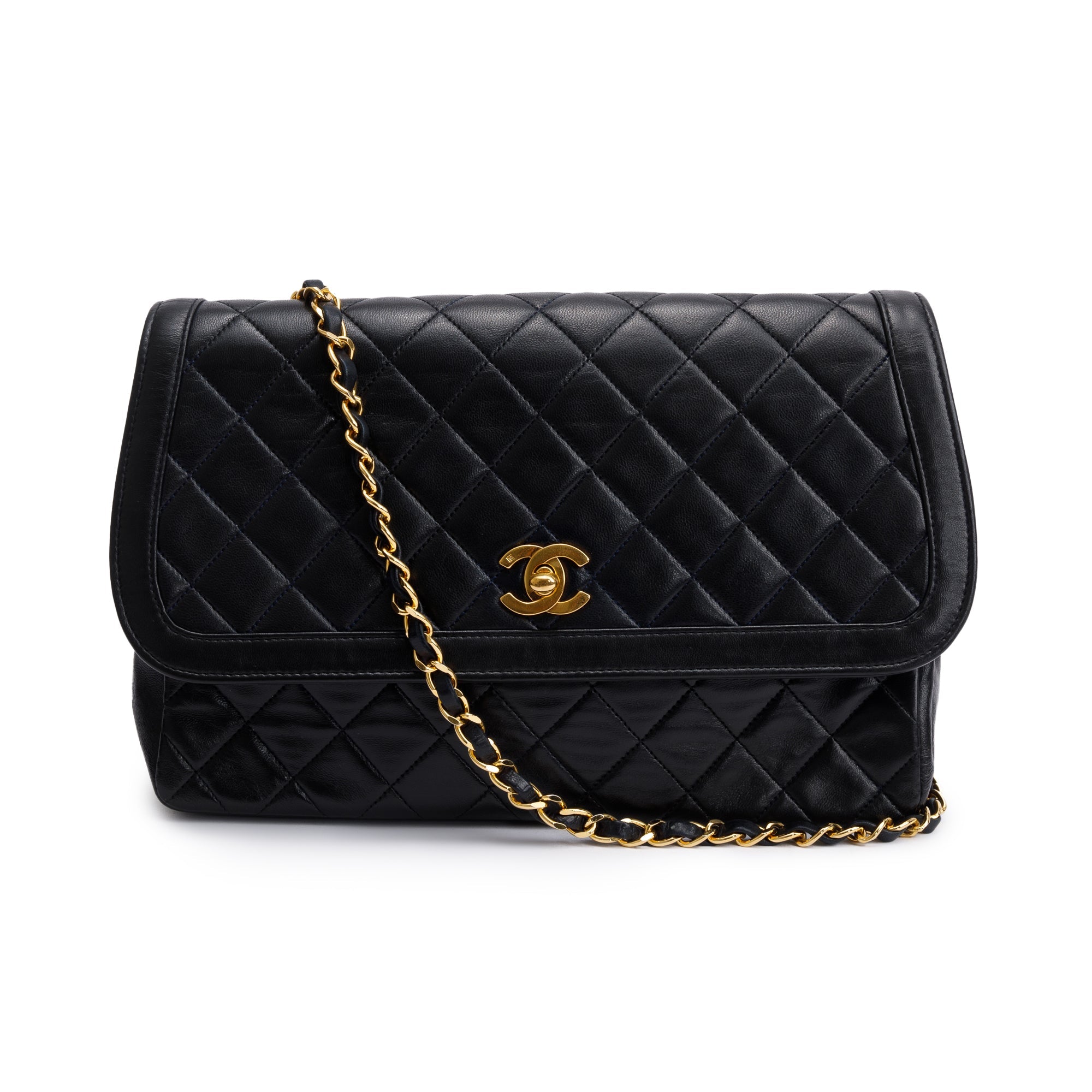 Chanel Black Lambskin Leather Integral Flap Bag with Pouch w/ Authenticity Card