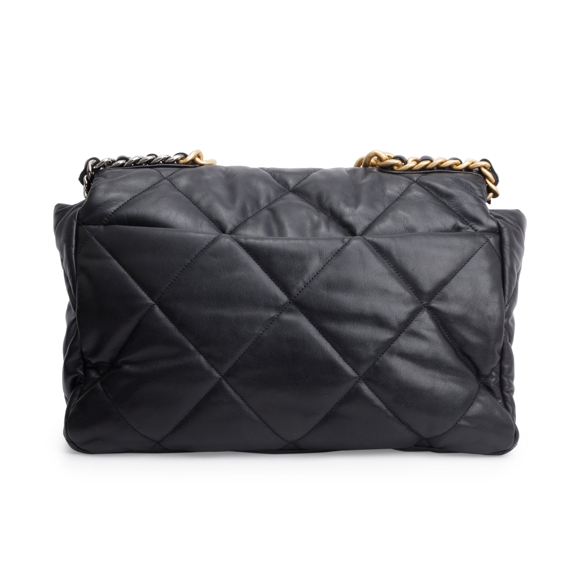 Chanel Black Lambskin Leather Maxi 19 Flap Bag w/ Authenticity Card