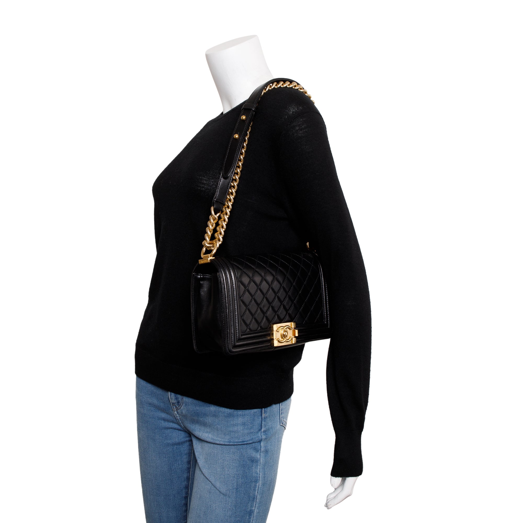 Chanel Black Lambskin Leather Medium Boy Bag w/ Box & Authenticity Card